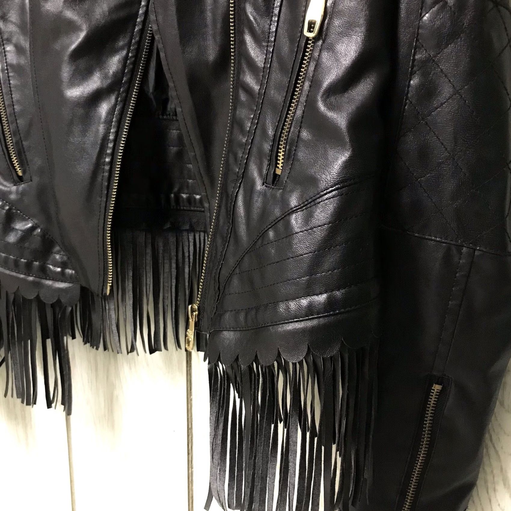 Steve Madden Steve Madden Women Black Faux Leather Fringed Asymmetrical Zip Motorcycle Jacket S Size S / US 4 / IT 40 - 6 Thumbnail