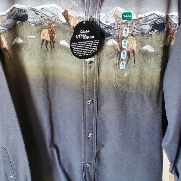 Other Cabela's Y2K Pima Cotton Flannel Grey Elk Printed Chamois LS Size US XL / EU 56 / 4 - 2 Thumbnail