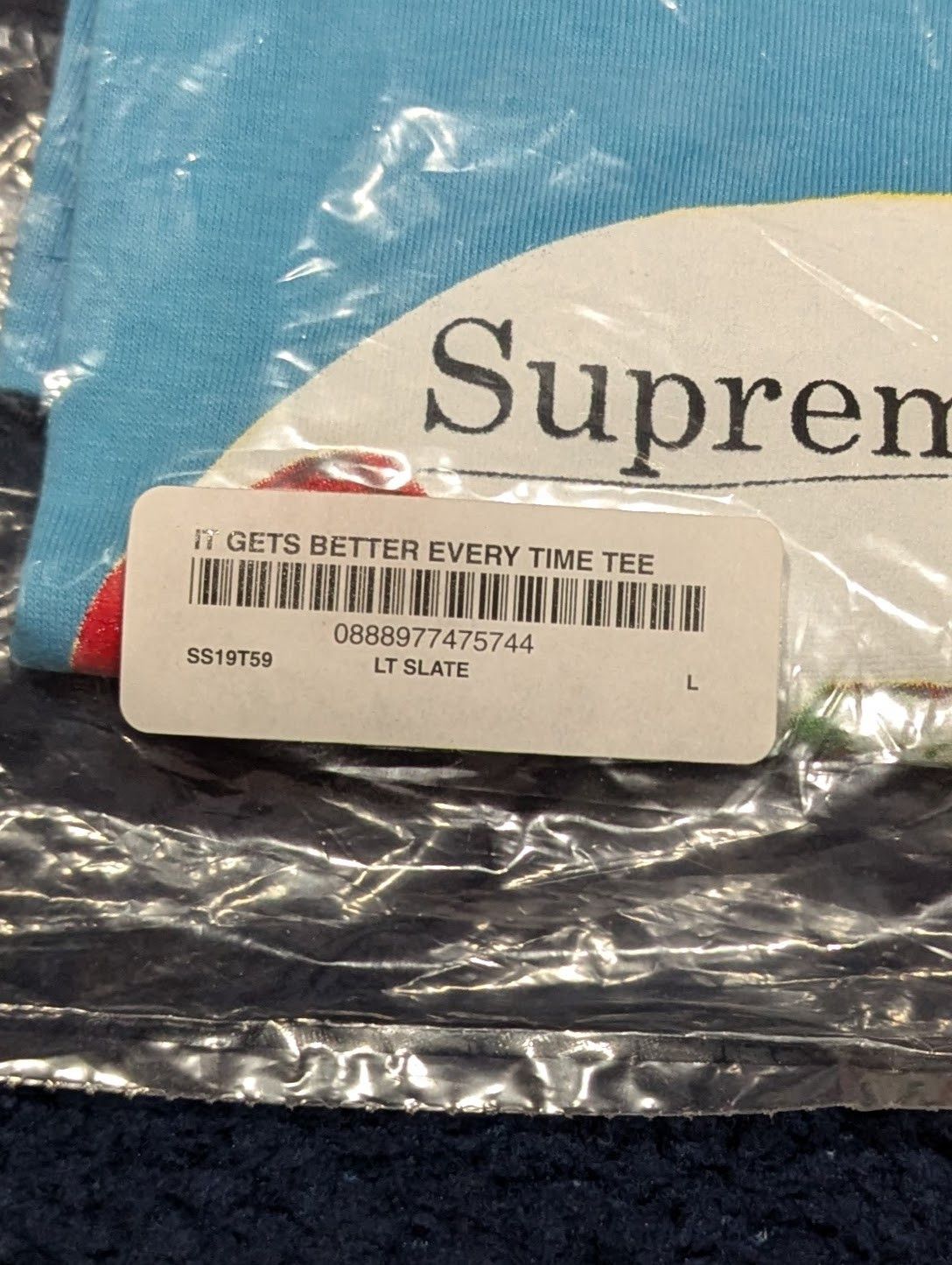 Supreme Supreme S/S19 It Gets Better Every Time Tee (Lt Slate) Large Size US L / EU 52-54 / 3 - 6 Thumbnail