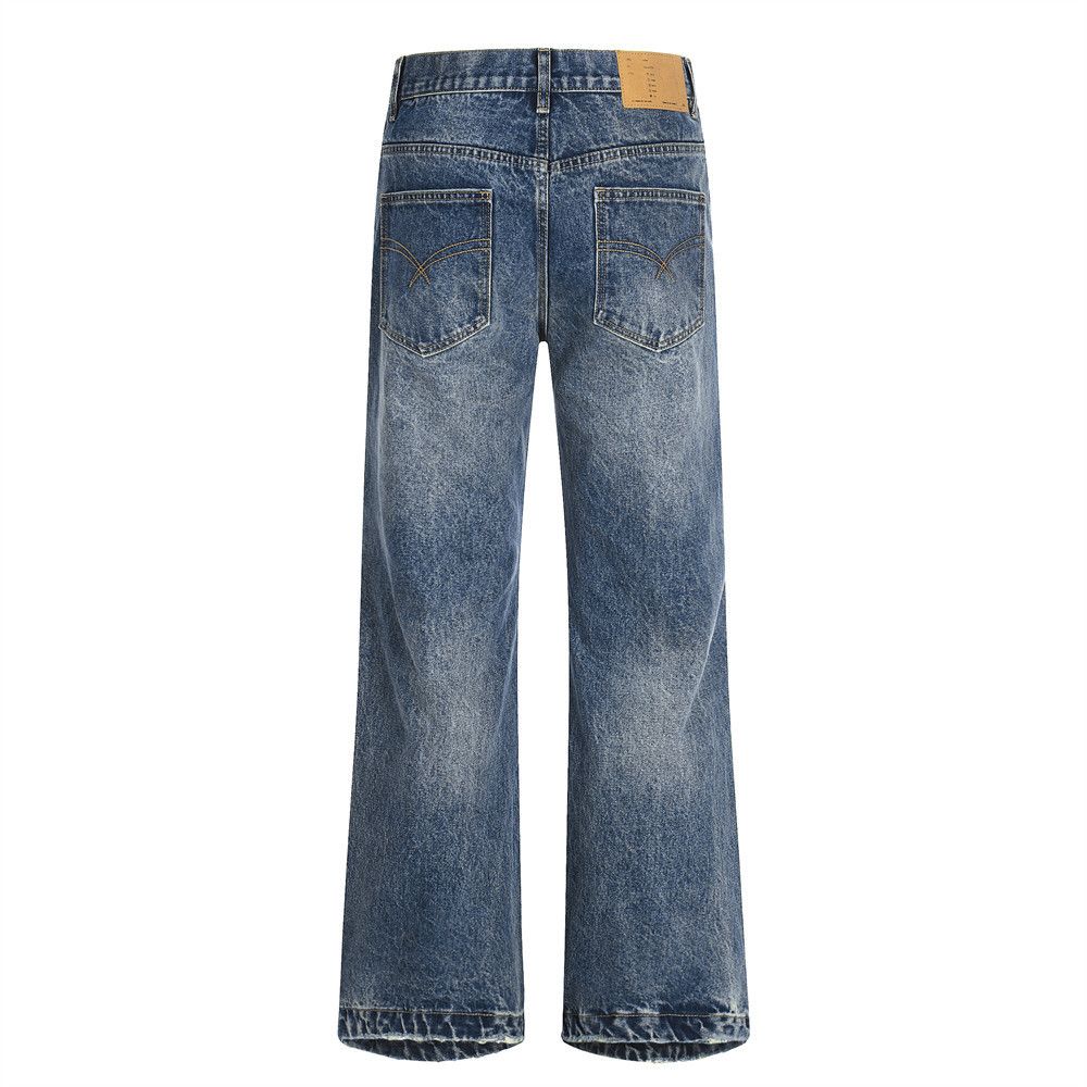 Jean Loose men's high street retro washed distressed flared jeans Size US 32 / EU 48 - 2 Thumbnail