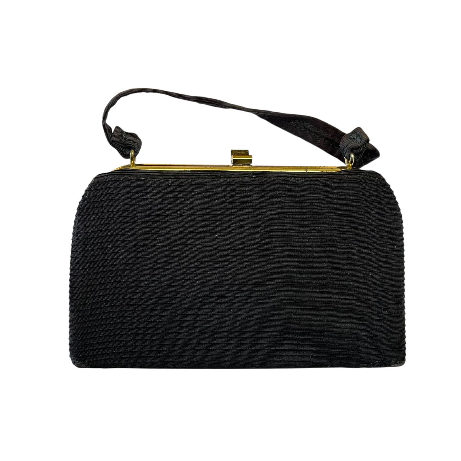 Vintage 1950s Vintage Black Pleated Faille Top Handle Frame Handbag Size ONE SIZE - 3 Thumbnail