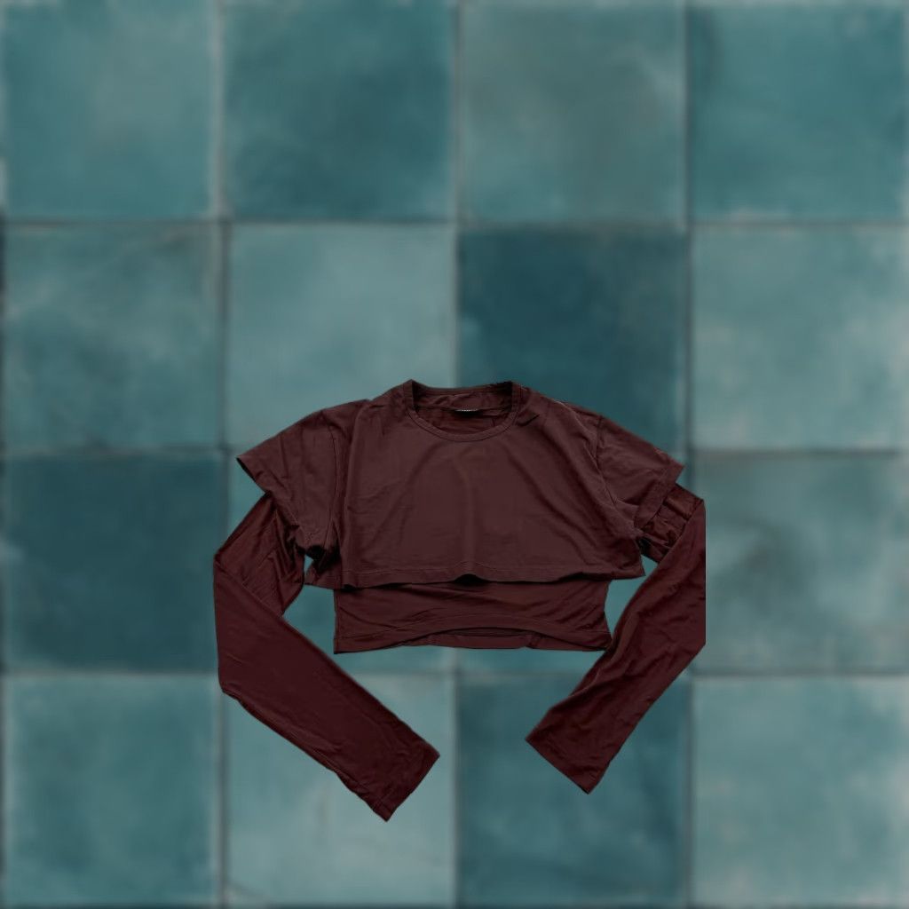 Jacquemus VINTAGE? No — Actually: JACQUEMUS Shirt Womens XXL Brown Layered 2-in-1 Cropped Long Sleeve Top, Designer Cotton/Lyocell Blend, Crew Neck, 2XL Womens Size XXL / US 16-18 / IT 52-54 - 1 Thumbnail