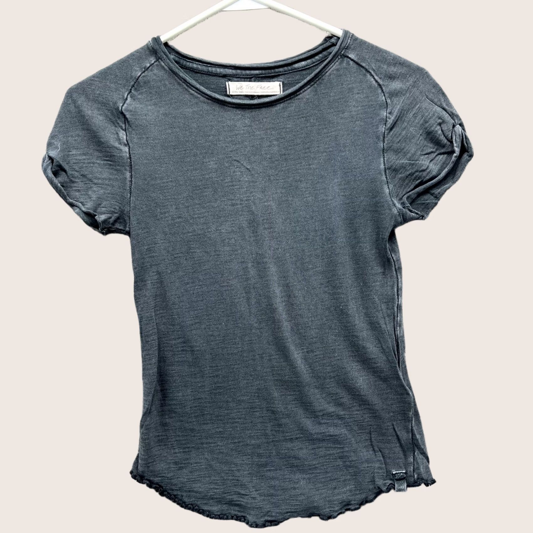 Free People Free People Shirt Womens XS Gray Short Sleeve T-Shirt Crew Neck Ruffle Cotton Tee Top Lightweight Size XS / US 0-2 / IT 36-38 - 1 Thumbnail