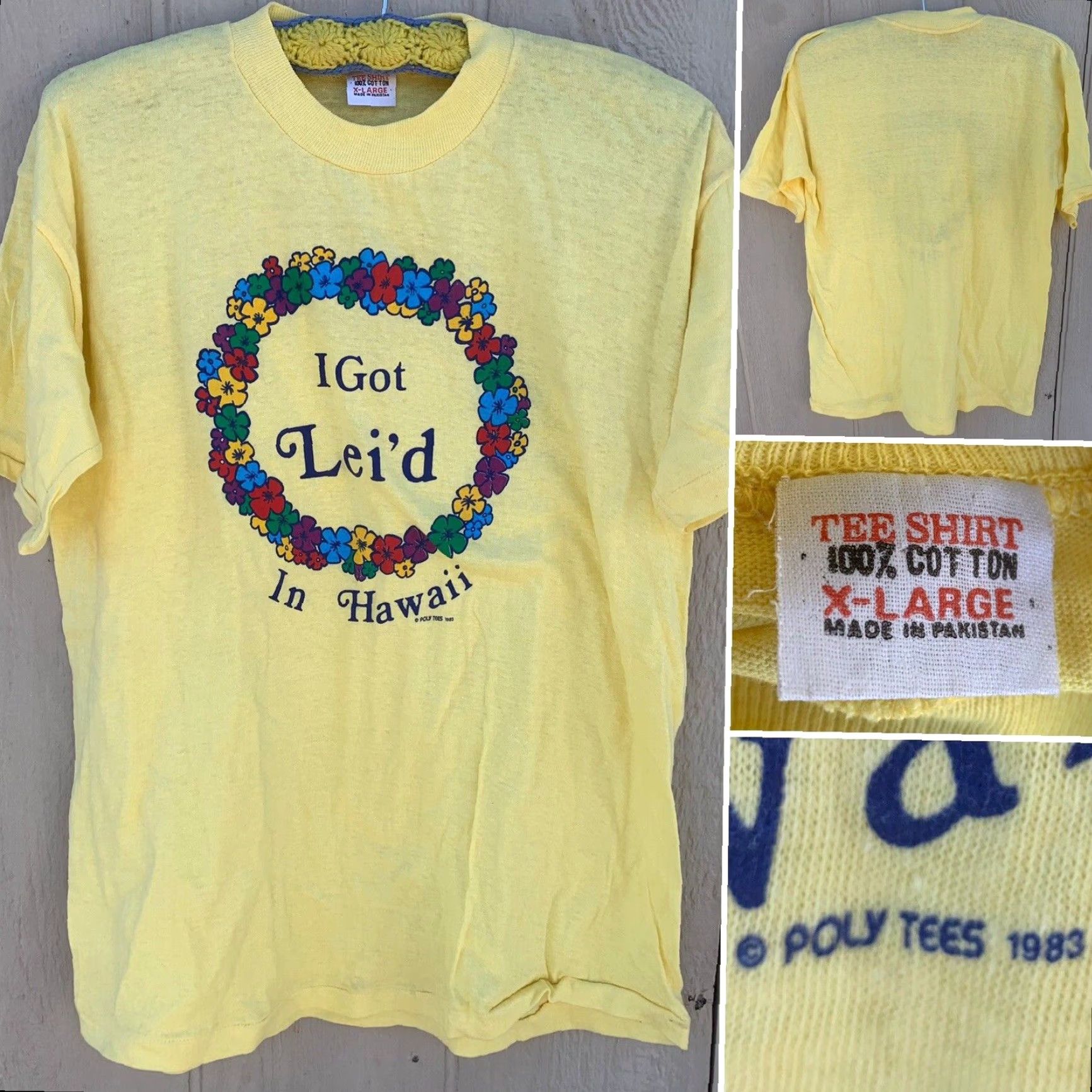 X-LARGE VINTAGE I GOT LEI’D IN HAWAII T-Shirt Poly Tees 1983 size XL single stitch 100% cotton Men T-Shirt Holiday 80s Aloha Hawaiian Size US XL / EU 56 / 4 - 2 Thumbnail