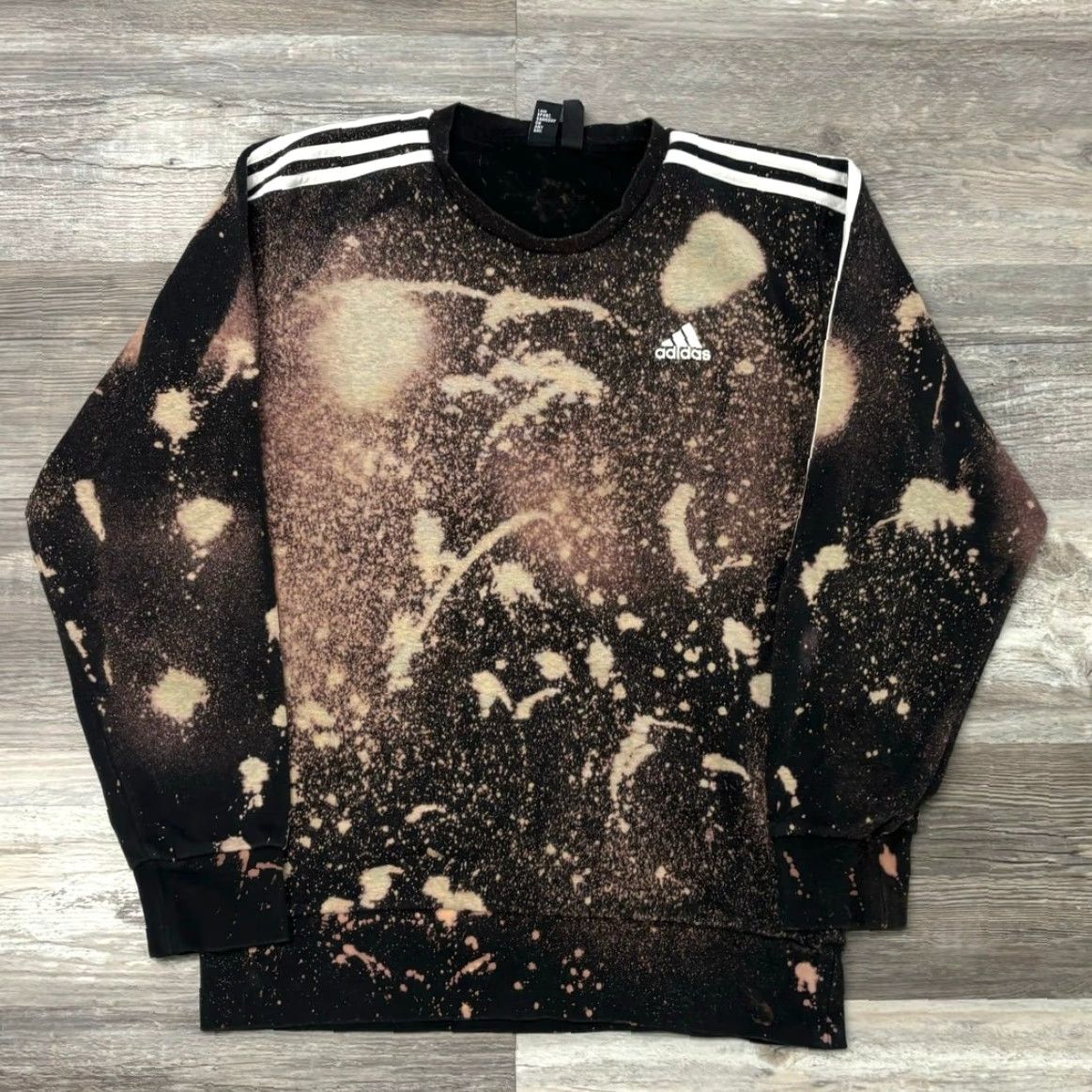 Adidas Adidas Sweatshirt Men M Bleach Dyed Black White 3 Stripes Sporty Streetwear Pullover Crewneck Size US M / EU 48-50 / 2 - 2 Thumbnail