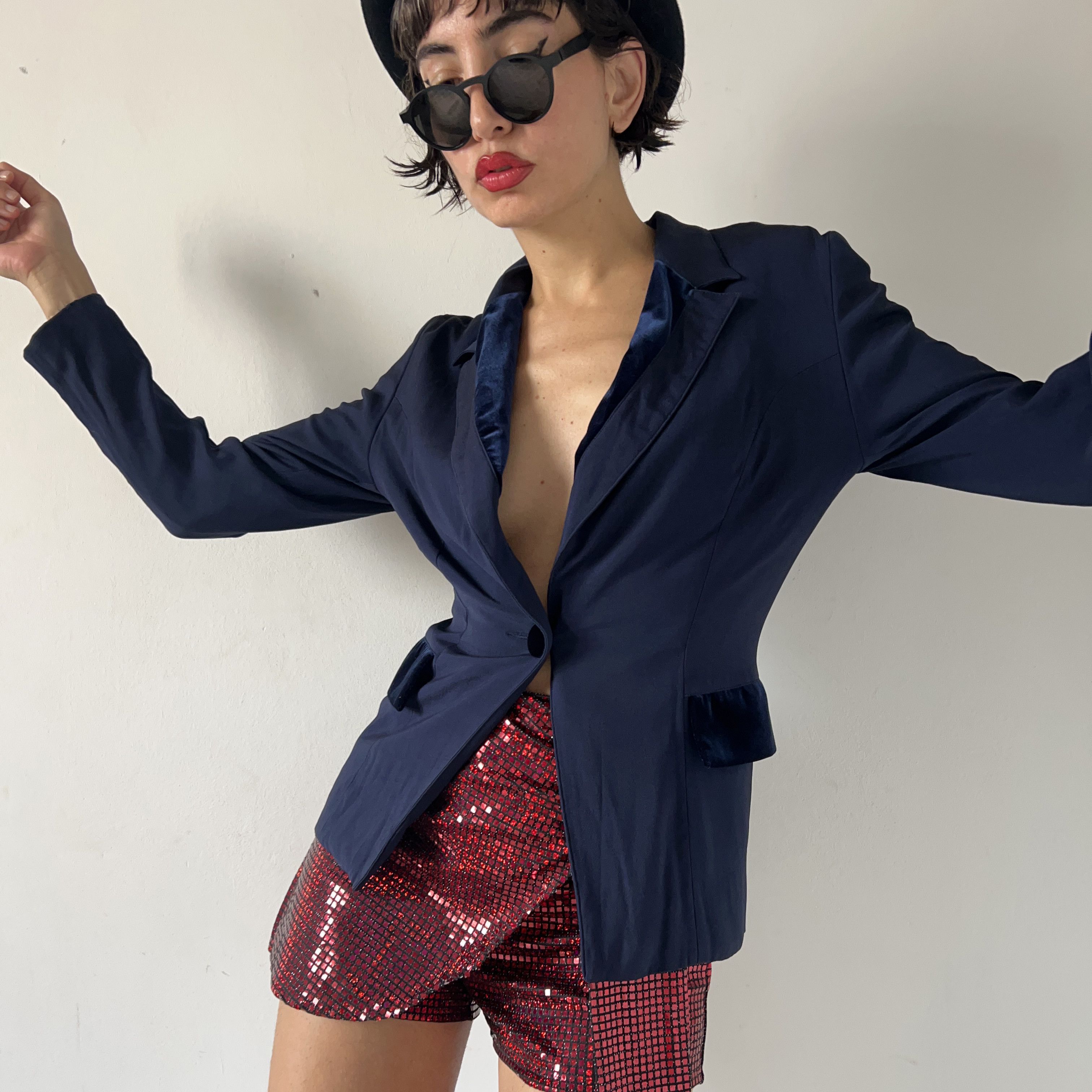 Vintage Vintage velvet trim blue wimsygoth blazer jacket Size S / US 4 / IT 40 - 1 Thumbnail
