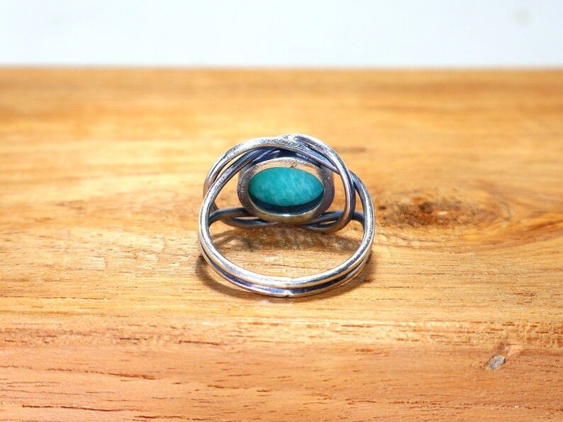 Handmade Amazonite Ring: 925 Silver Knot, Blue Gemstone Jewelry Size ONE SIZE - 6 Thumbnail