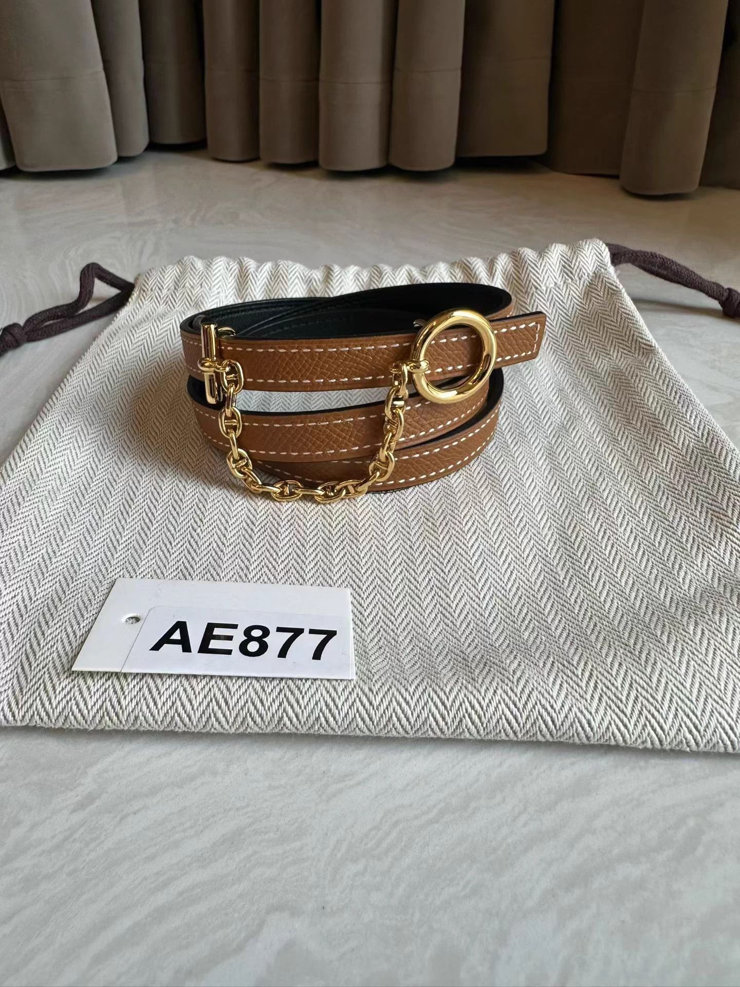 Hermes Hermes Women's Caramel Belt Gold Buckle Y Stamp 80cm AE877 Size ONE SIZE - 2 Thumbnail