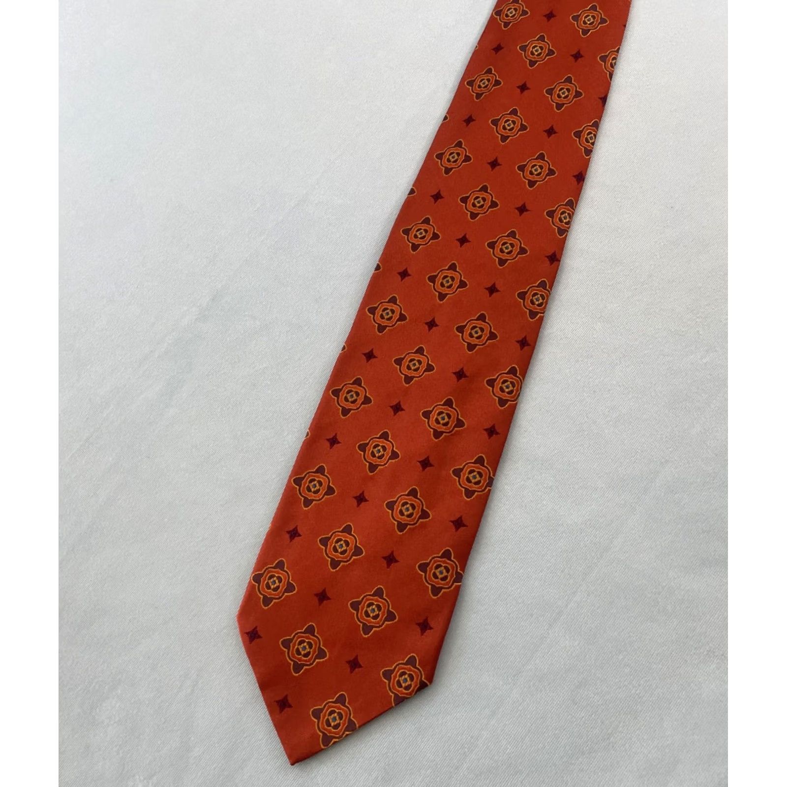 Brooks Brothers VINTAGE Brooks Brothers Tie Geometric Deco MCM Burnt Orange Silk 4x59" Wide Necktie Mens Tie Size ONE SIZE - 2 Thumbnail