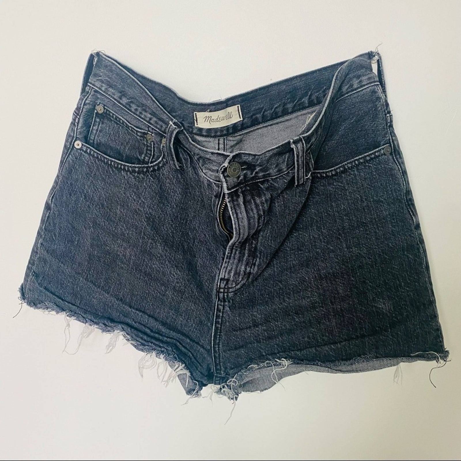 Madewell MADEWELL Perfect Jean Short Denim Distressed Black Grey Size 31" - 4 Thumbnail