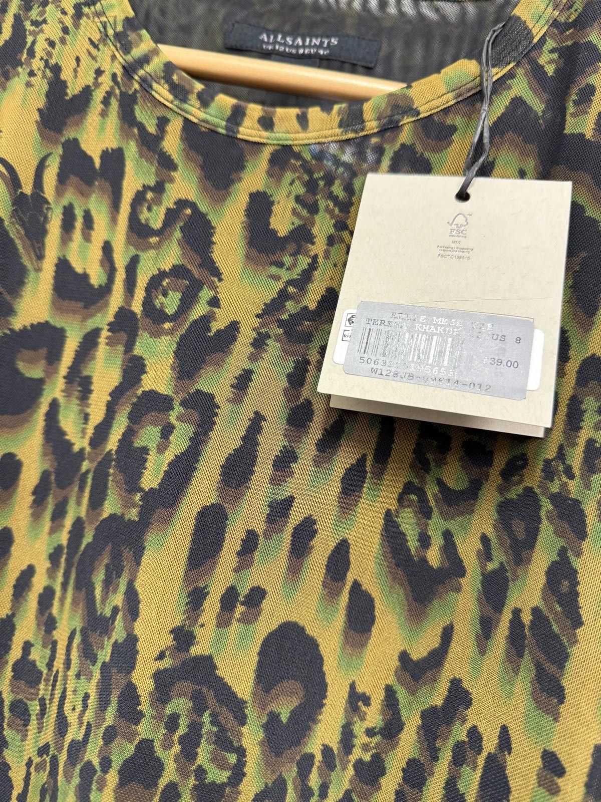 Allsaints AllSaints Ellie Mesh Tee in Khaki Green Leopard Print UK 12 Size M / US 6-8 / IT 42-44 - 3 Thumbnail