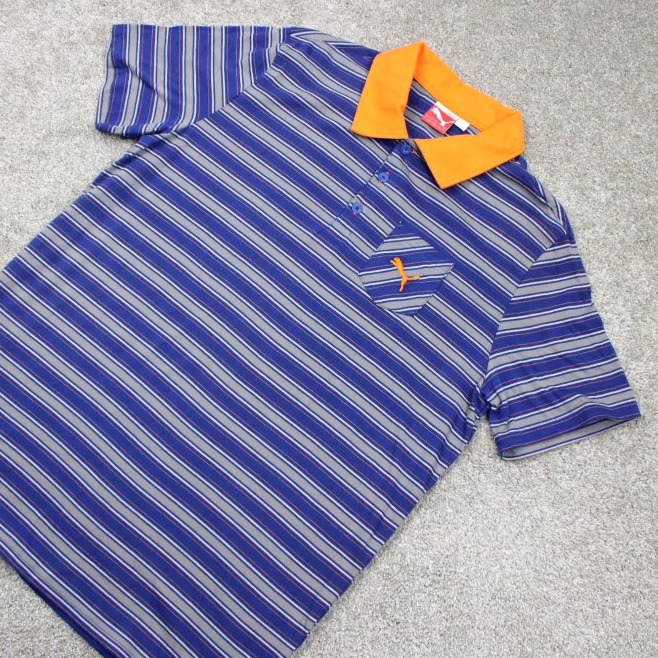 Puma Puma Polo Shirt Mens Large Blue/Orange Contrast Collar Cotton Golf S/S Pullover Size US L / EU 52-54 / 3 - 3 Thumbnail