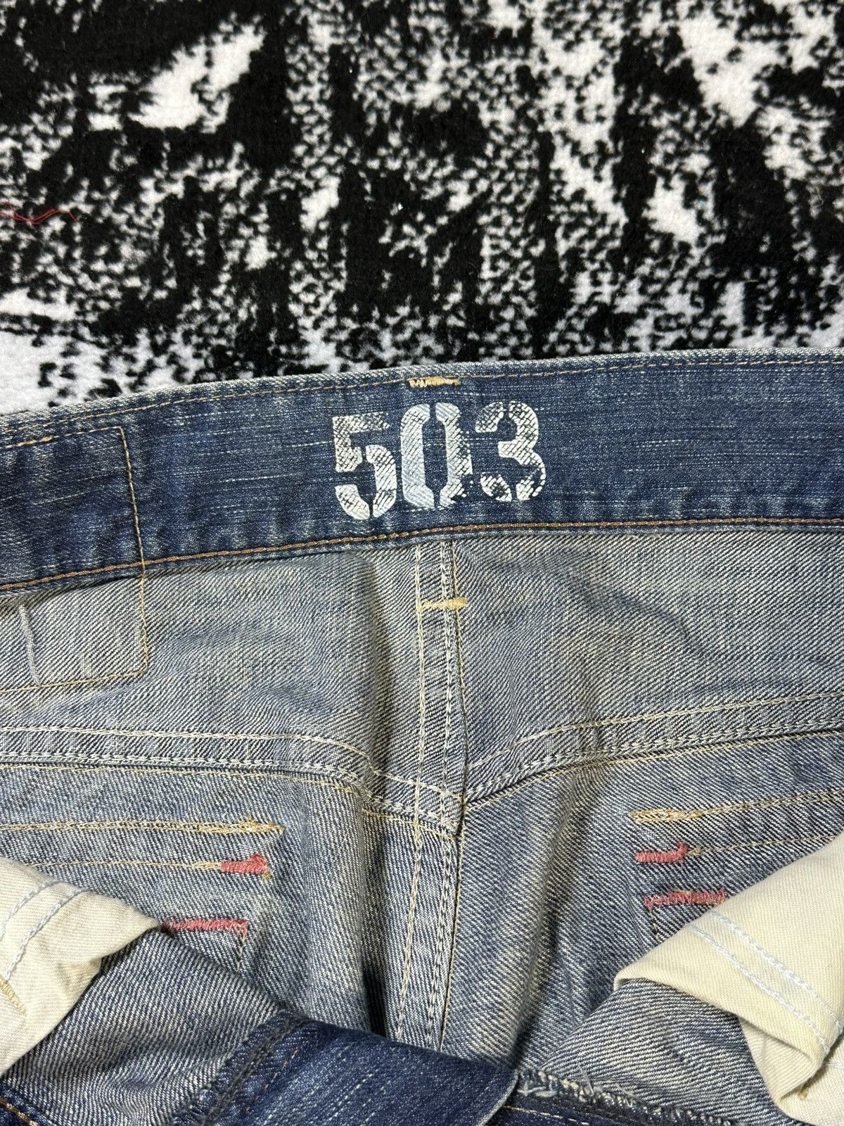 If Six Was Nine 2000s Flare Edwin 503 Blue Trip Distressed Denim Size US 30 / EU 46 - 8 Thumbnail