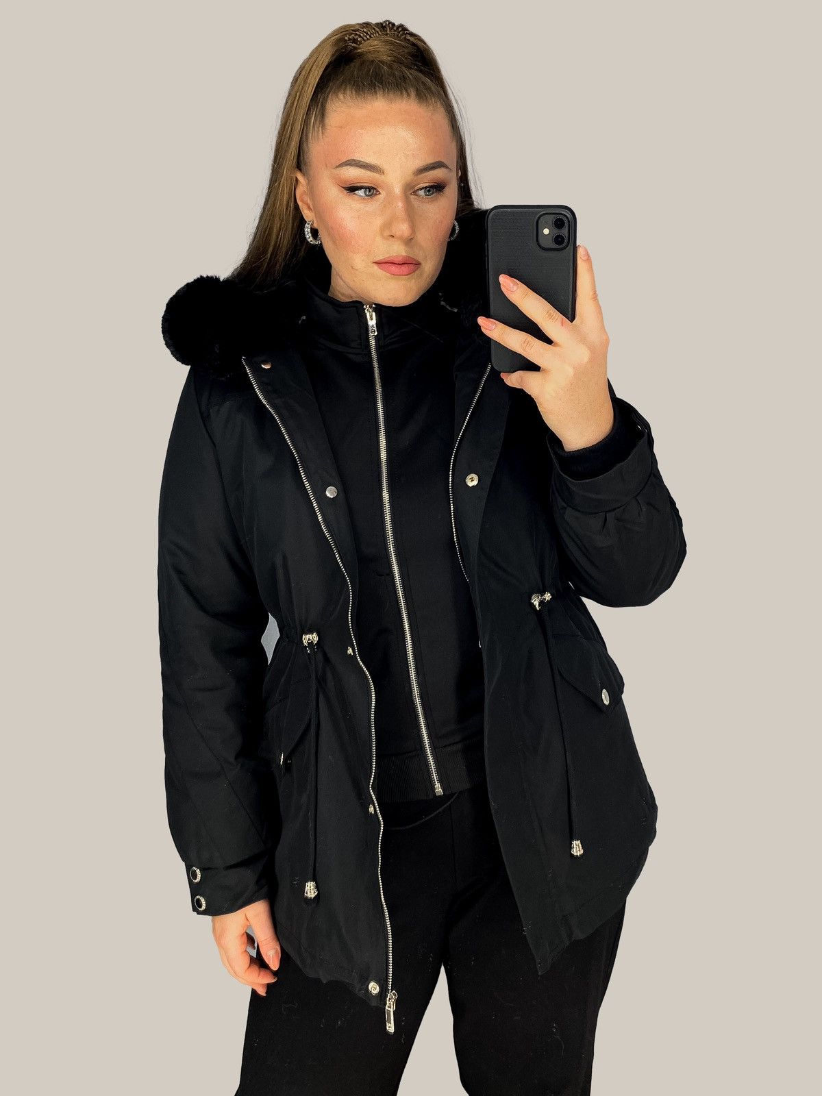 Other Black Fur-Trimmed Jacket – Elegant Winter Classic Size S / US 4 / IT 40 - 2 Thumbnail