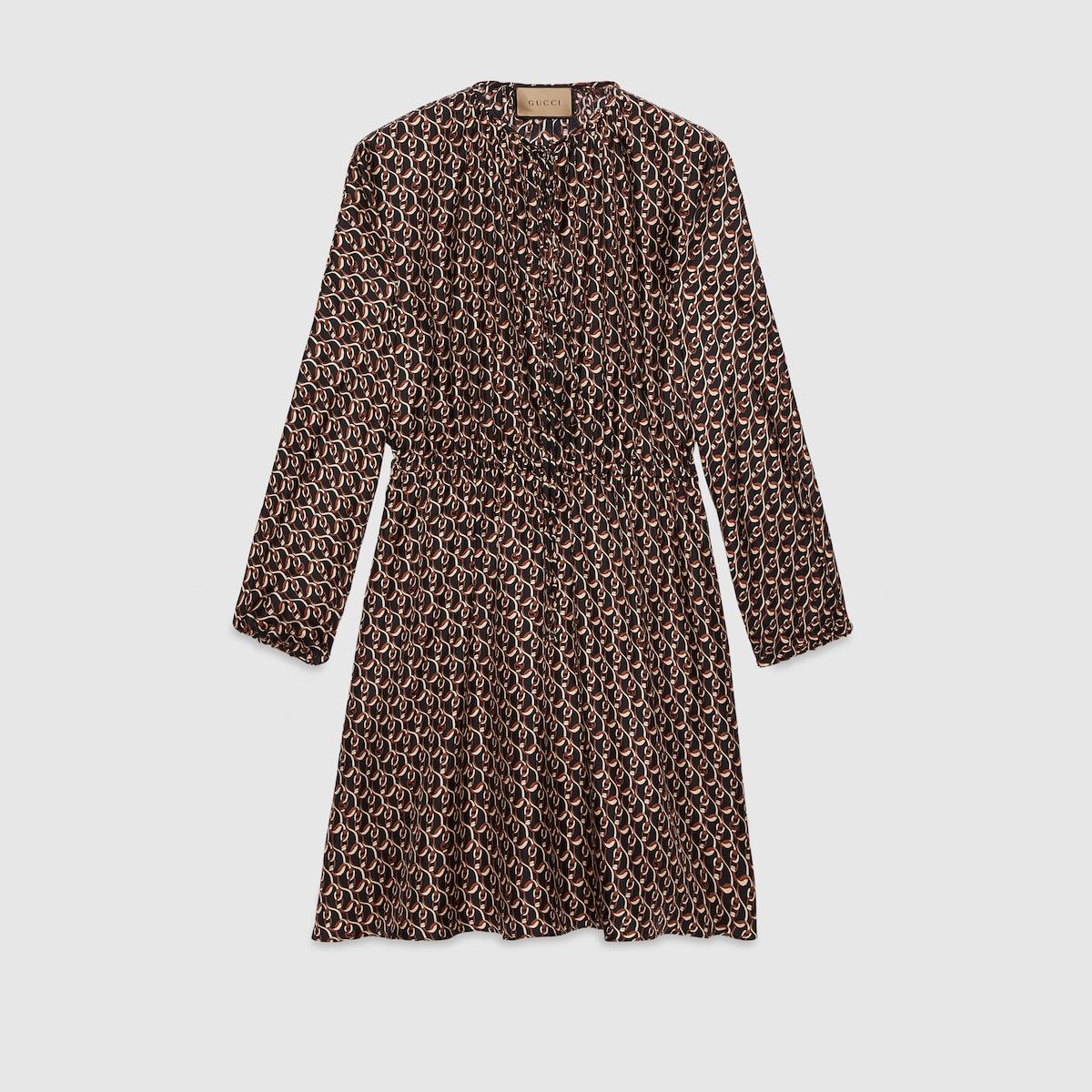 Gucci 40 S - Gucci Interlocking G Chain Print Silk Dress Brown Size S / US 4 / IT 40 - 1 Thumbnail