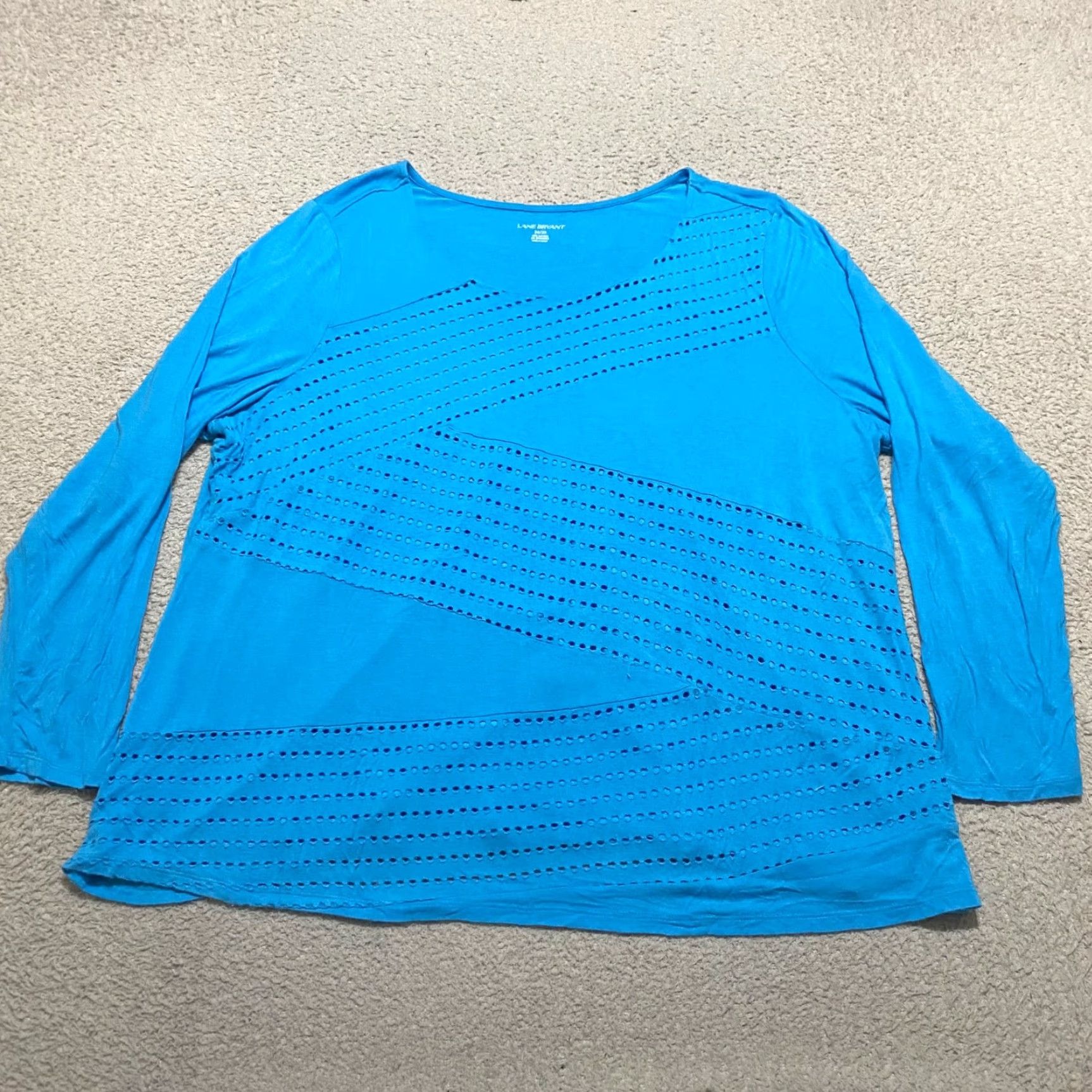 Vintage Lane Bryant Womens Blouse Shirt Geometric Round Neck Long Sleeve Blue 26 Plus Rayon Spandex Size 4XL / US 24-26 - 2 Thumbnail