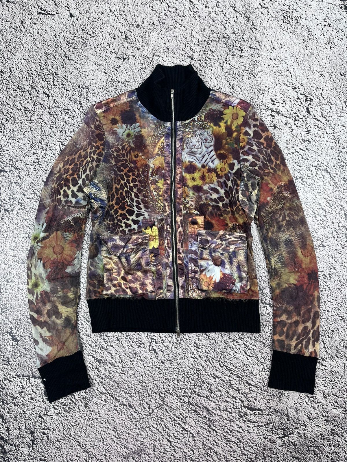 Japanese Brand Vintage Mesh Printed Animal Zip Jacket Floral Cavalli Style Size M / US 6-8 / IT 42-44 - 1 Thumbnail