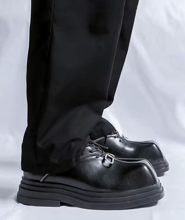 Japanese Brand Square Toe Triple-Zipper Derby Shoes - Black PU Leather Size US 6.5 / EU 39-40 - 5 Thumbnail