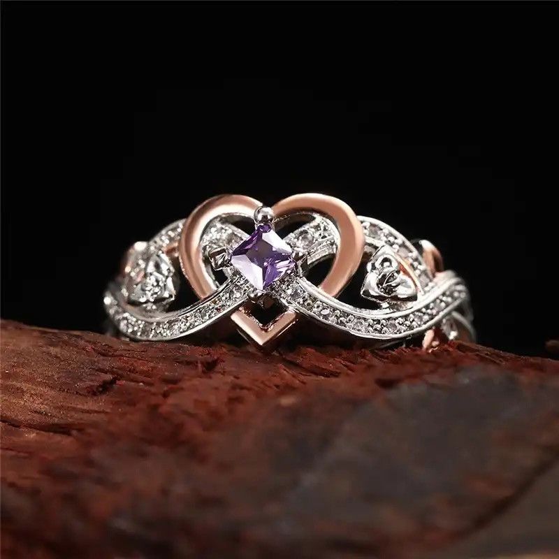 Designer × Jewelry Heart Rings with Romantic Rose Flower Size ONE SIZE - 4 Thumbnail