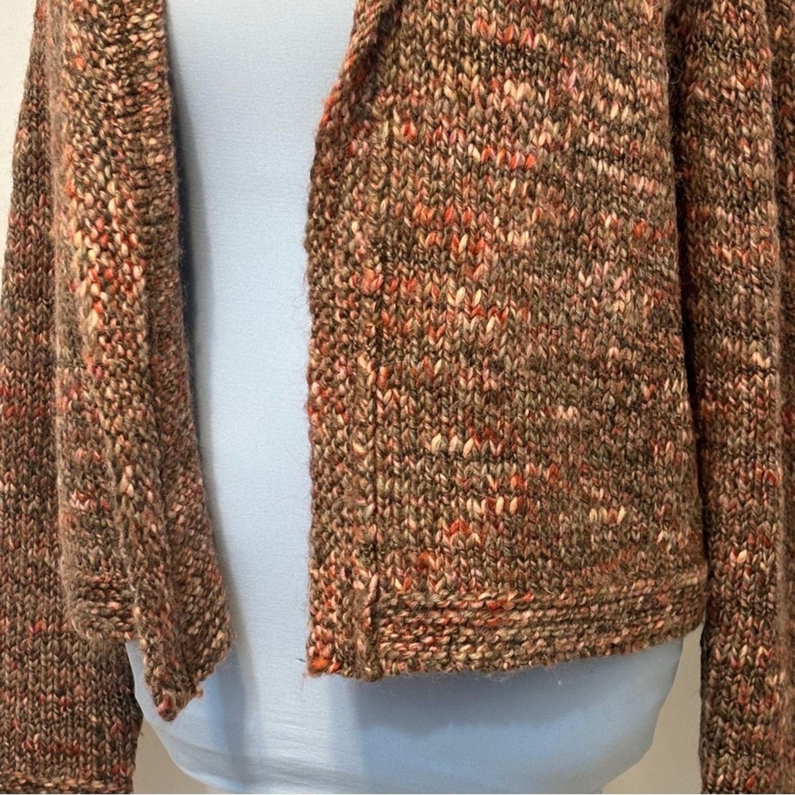 J. Jill J. Jill Italian Yarn Knit Open Front Brown Cardigan Sweater Size L / US 10 / IT 46 - 3 Thumbnail