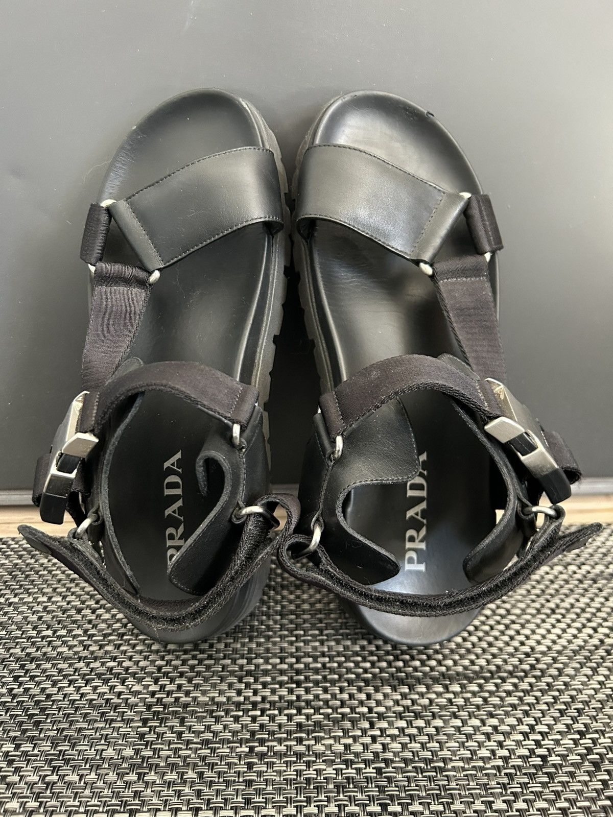 Prada *PRADA* Black Sporty Nylon & Leather Tape Strap Sandals 10 Size US 10 / EU 43 - 3 Thumbnail