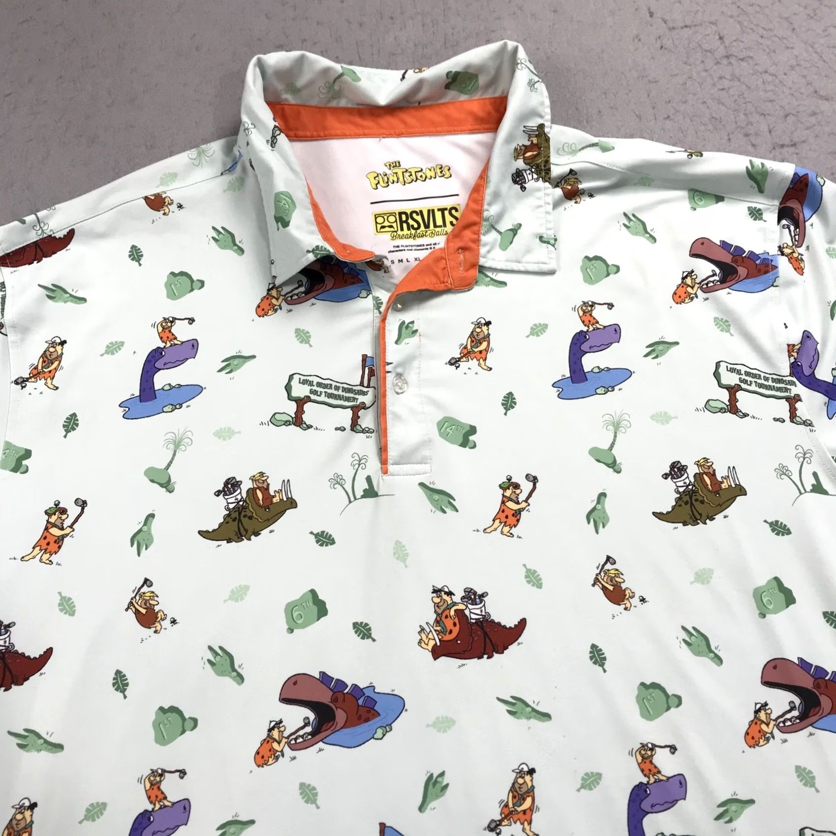 Vintage RSVLTS Flintstones Polo Shirt Mens 3XL Green Breakfast Balls Loud Stretch Logo Polo Shirt Mens Green 3XL RSVLTS Size US XXL / EU 58 / 5 - 2 Thumbnail