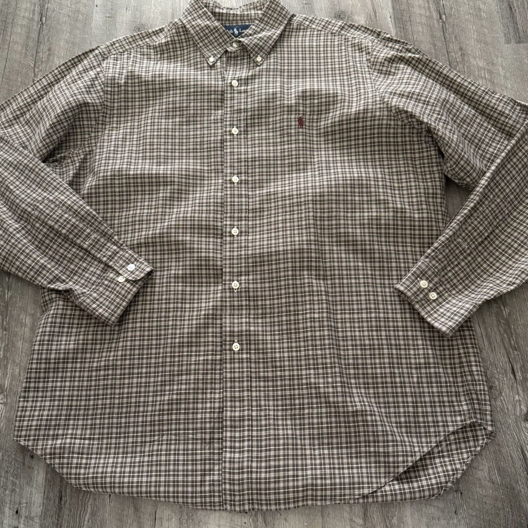 Ralph Lauren Ralph Lauren Shirt Mens L Long Sleeve Brown Plaid 100% Cotton Button-Up Classic Fit Balancing Casual American Style Size US L / EU 52-54 / 3 - 8 Thumbnail