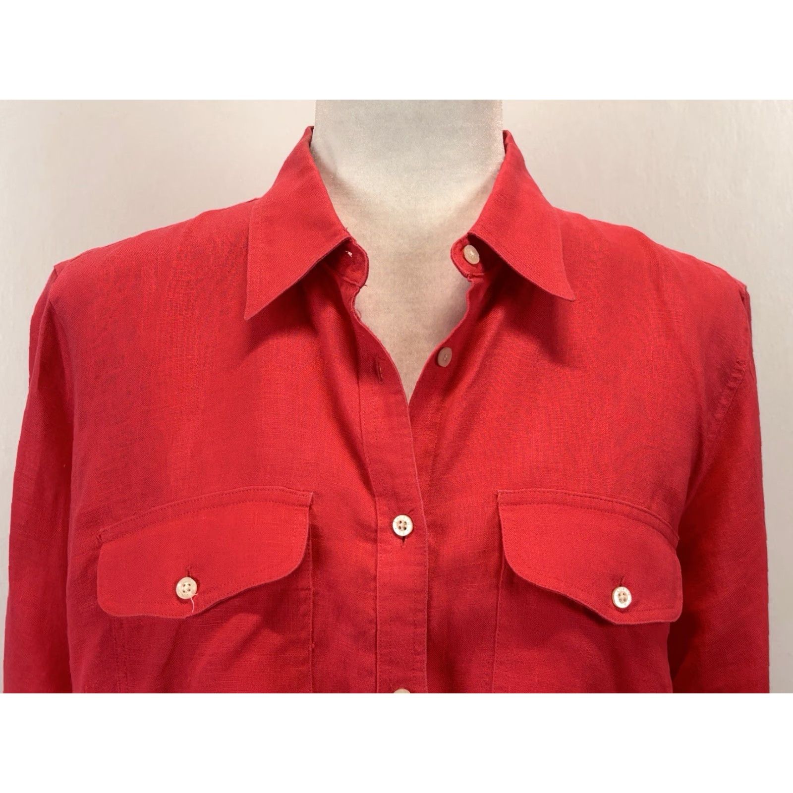 Ralph Lauren VINTAGE Lauren Ralph Lauren Shirt Linen Button-Up Women’s Large Pink Roll Tab Sleeves Size L / US 10 / IT 46 - 5 Thumbnail