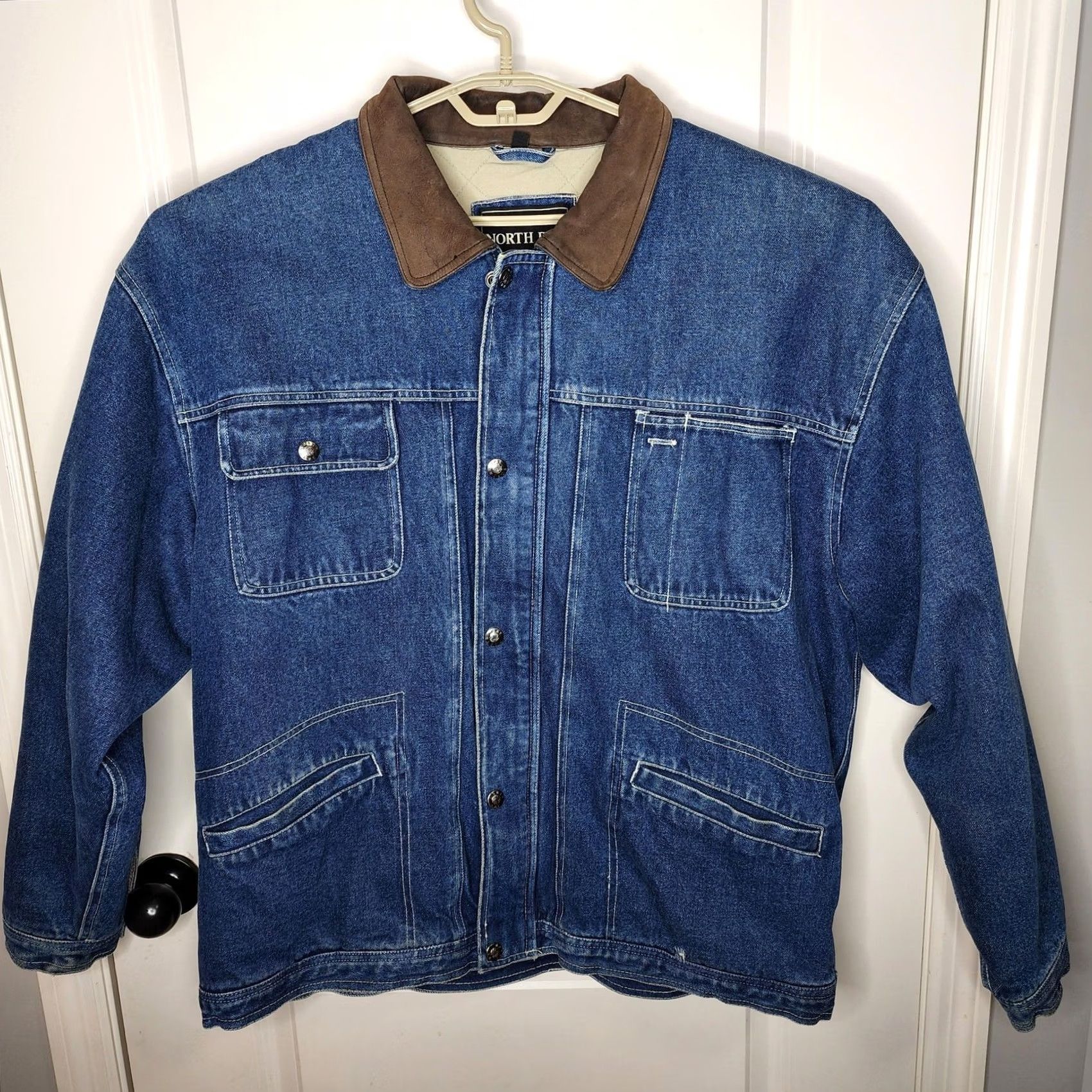 Denime VINTAGE North Bay Denim Chore Jacket Mens 2XL Quilted Workwear Leather Collar Jacket Size US XXL / EU 58 / 5 - 2 Thumbnail