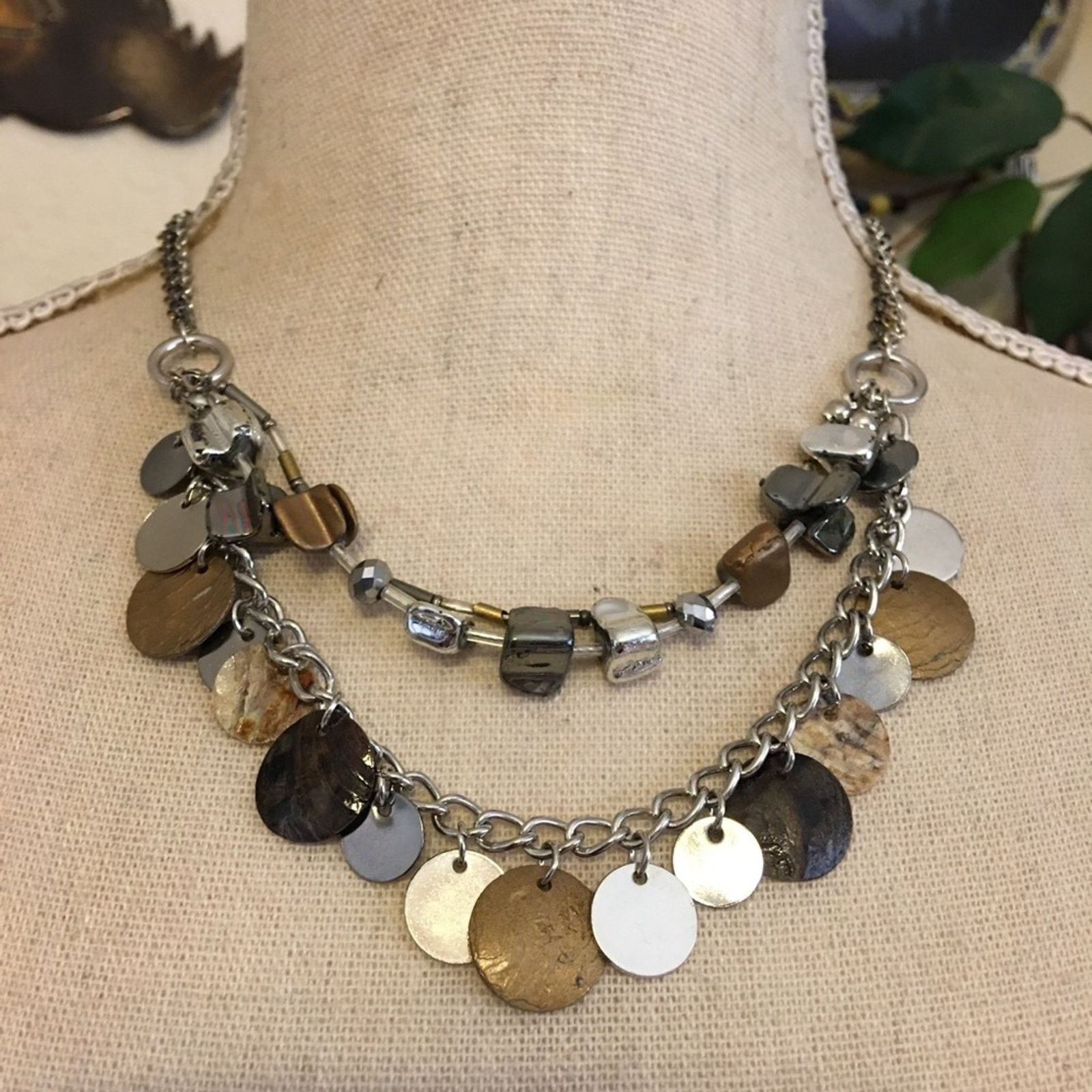 Jewelry Gold/silver/chrome tone multi strand necklace Size ONE SIZE - 1 Thumbnail