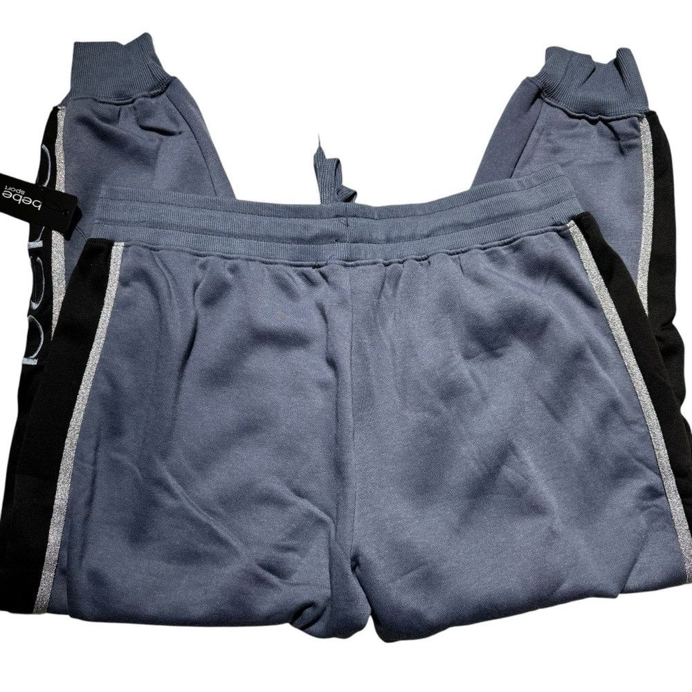Bebe NWT New Bebe Sport Logo Glitter Stripe Blue Smoke Jogger Si Size 40" / US 18 - 3 Thumbnail