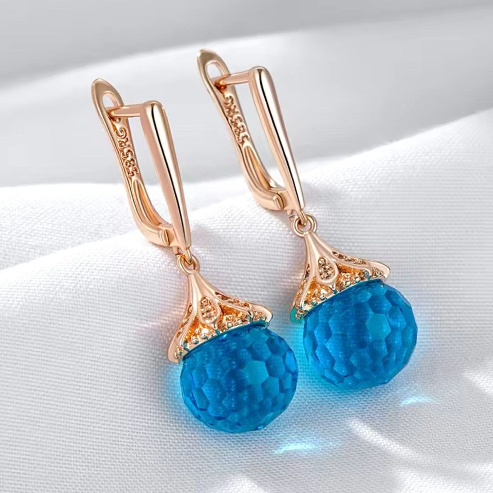 Other Blue Ball Drop Earrings 585 Rose Gold Color Natural Zircon Size ONE SIZE - 5 Thumbnail
