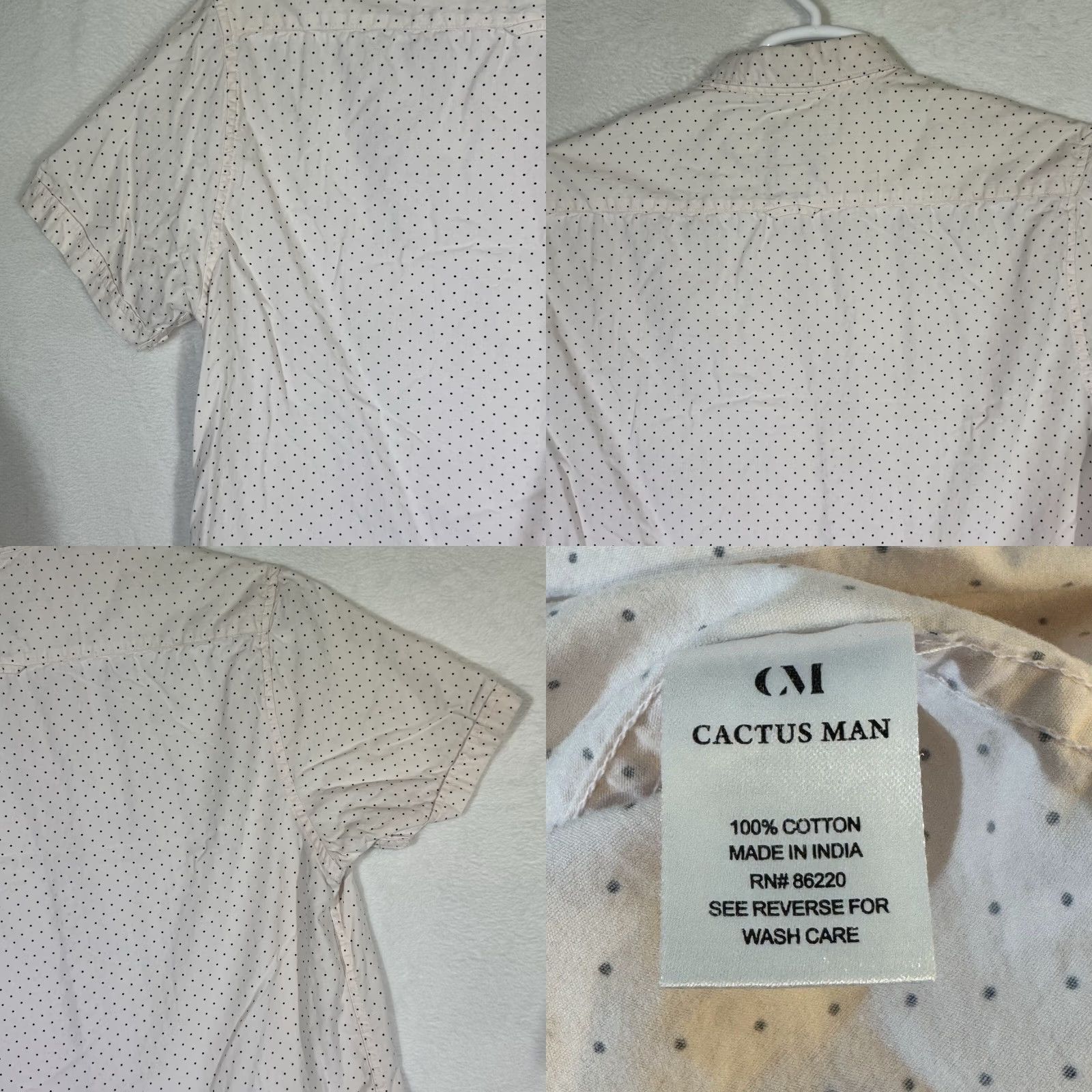 Vintage Cactus Shirt Mens L Ivory Man Men Cream Polka Dot Short Sleeve Slim Button Down Size Size US L / EU 52-54 / 3 - 9 Thumbnail