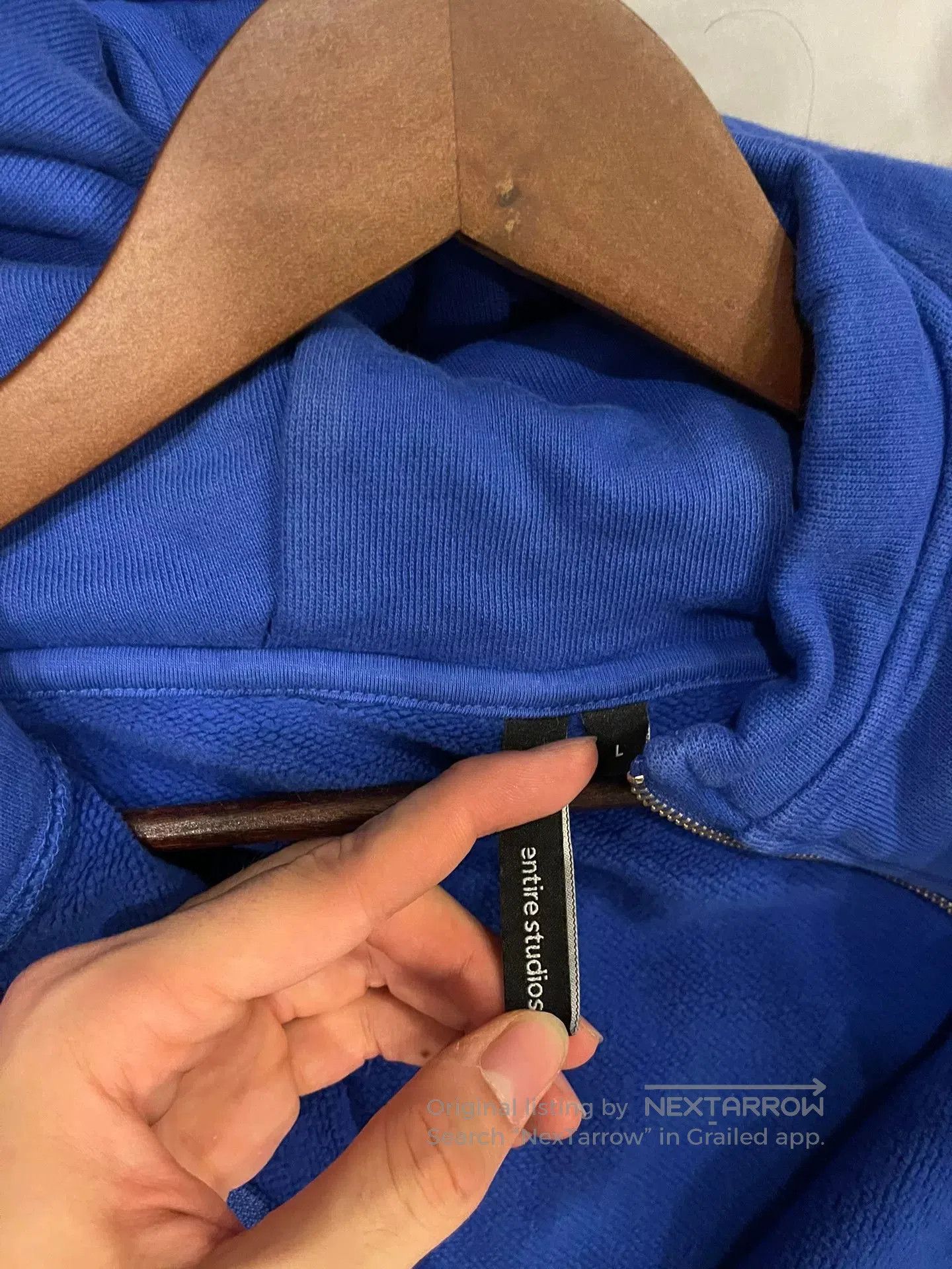 oversized blue zip.