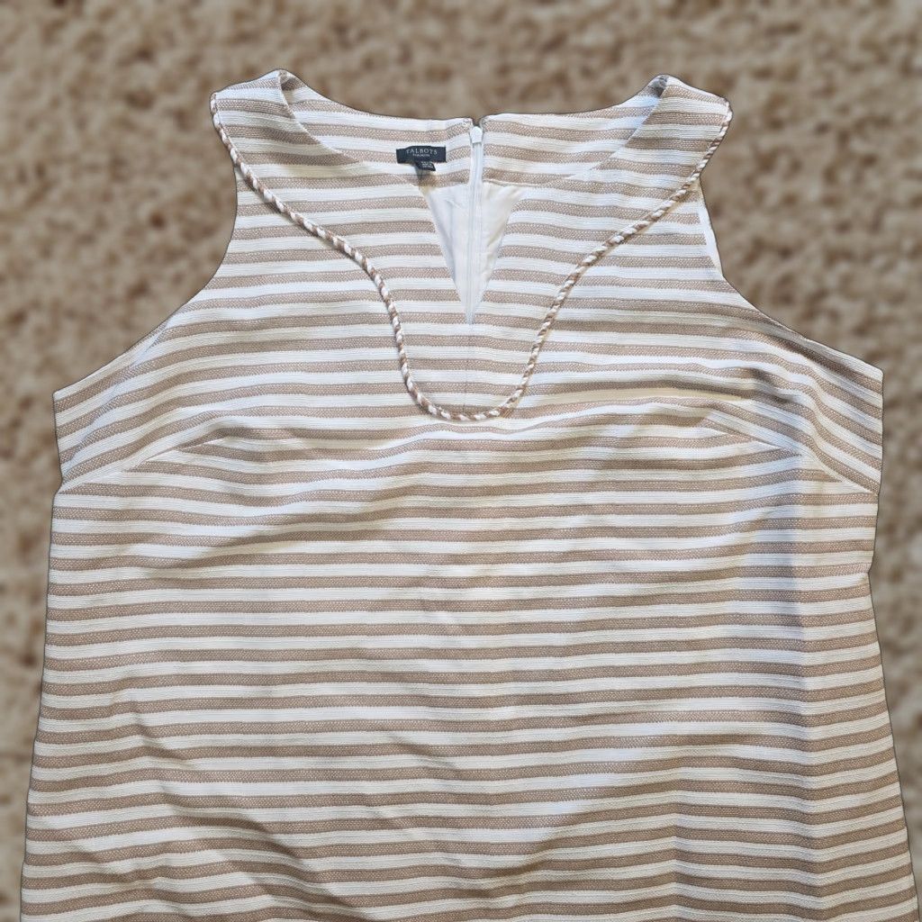 Talbots Talbots Dress Women 20W Beige White Striped Sheath V Neck Classic Career Size 3XL / US 20-22 - 1 Thumbnail