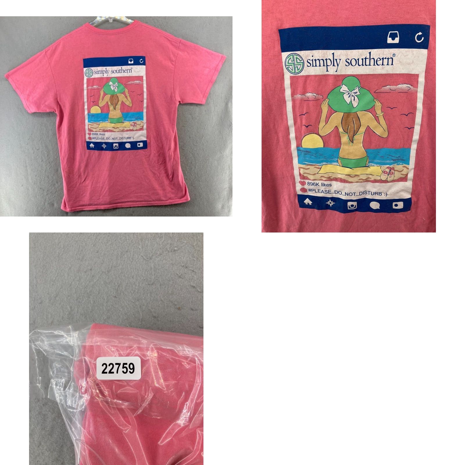 Pinko VINTAGE Simply Southern Womens T-Shirt Adult Large Pink Graphic Beach Casual Cotton 90s Womens Size L / US 10 / IT 46 - 8 Thumbnail