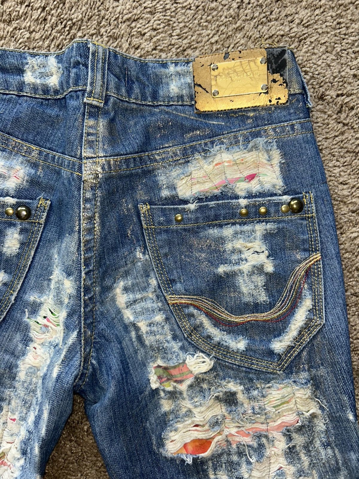 Dolce & Gabbana Super Unique Gold Glitter D&G Jeans with Distress Detail Size 29" - 5 Thumbnail