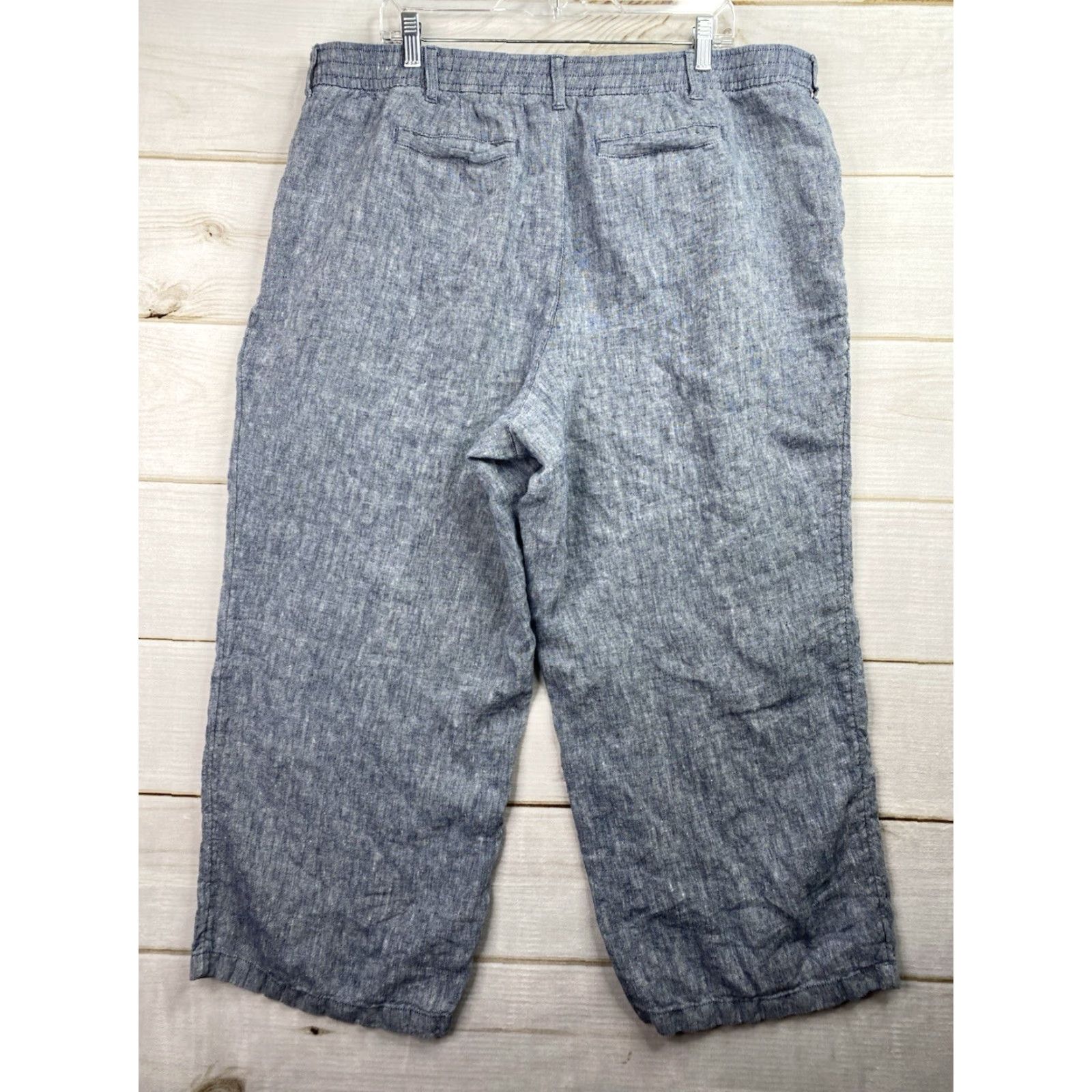 Lands' End VINTAGE Lands' End Linen Pants Womens 20W Blue Pull On Wide-Leg Capri Beach Cruise Size 42" / US 20 - 7 Thumbnail