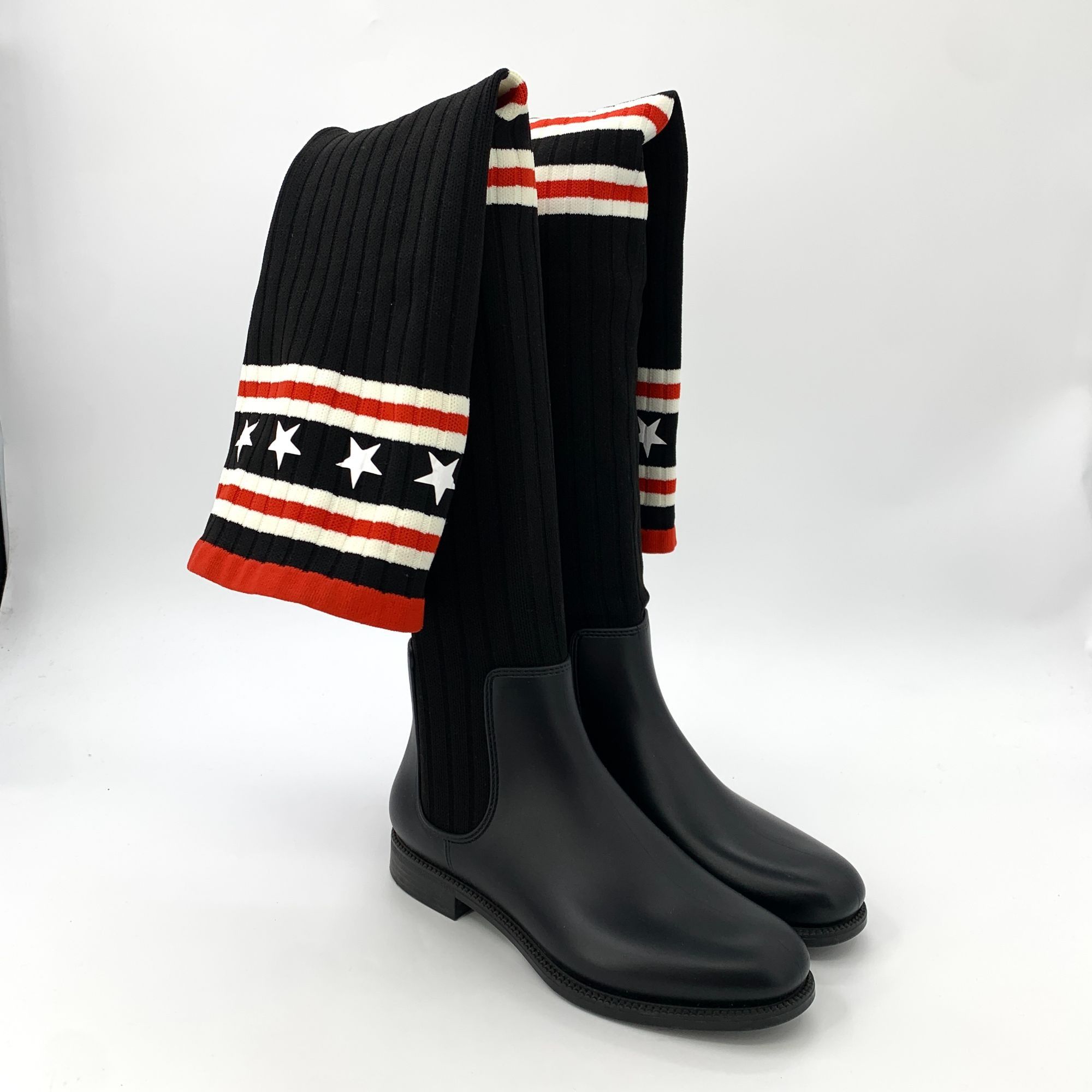 Givenchy Givenchy Black Star Stripe Knit Over-the-Knee Boots (Size 37 Size US 7 / IT 37 - 2 Thumbnail