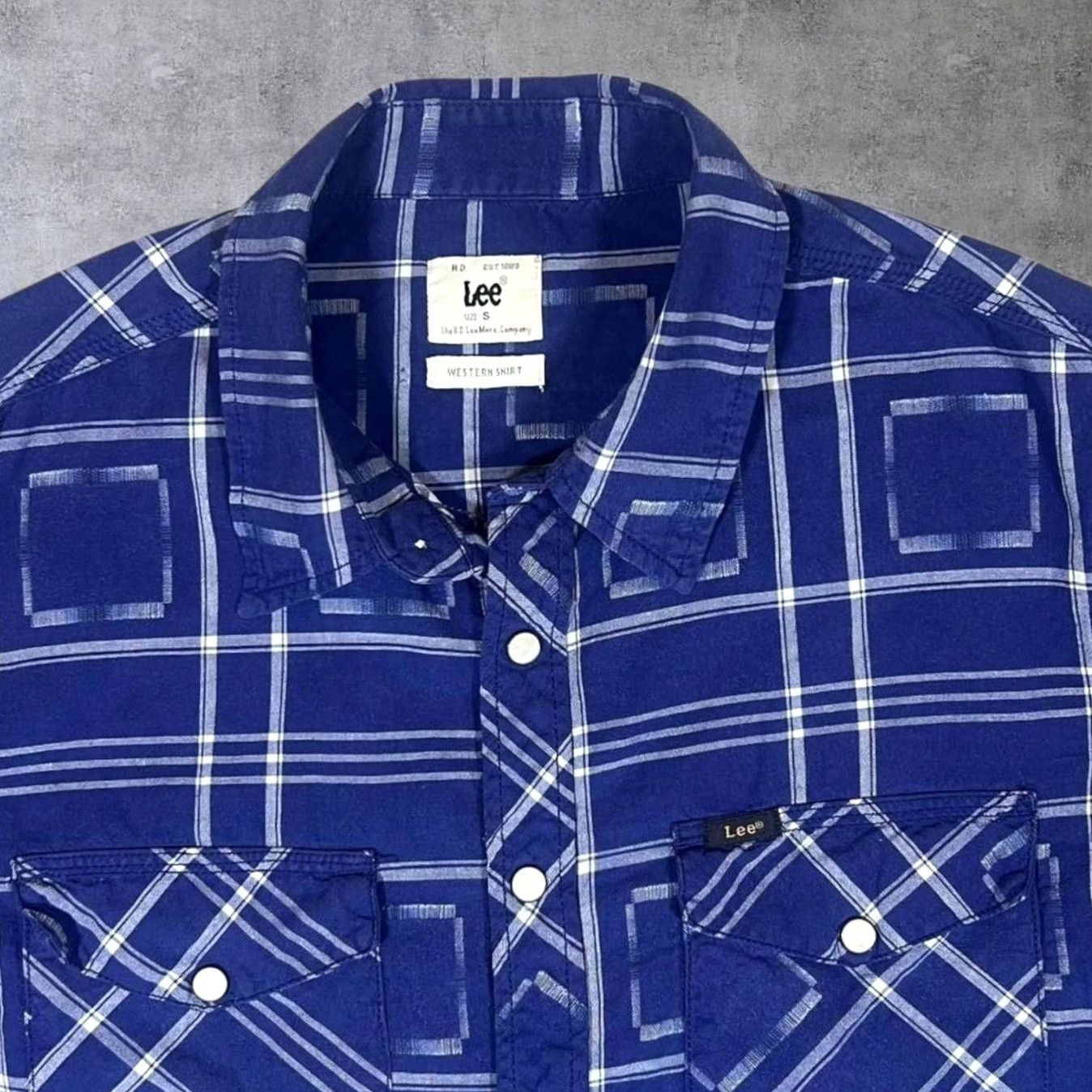 Lee LEE Western Shirt Blue White Check Popper Long Sleeve Cotton Shirt Small Mens Regular Button-Up Shirt Size US S / EU 44-46 / 1 - 3 Thumbnail