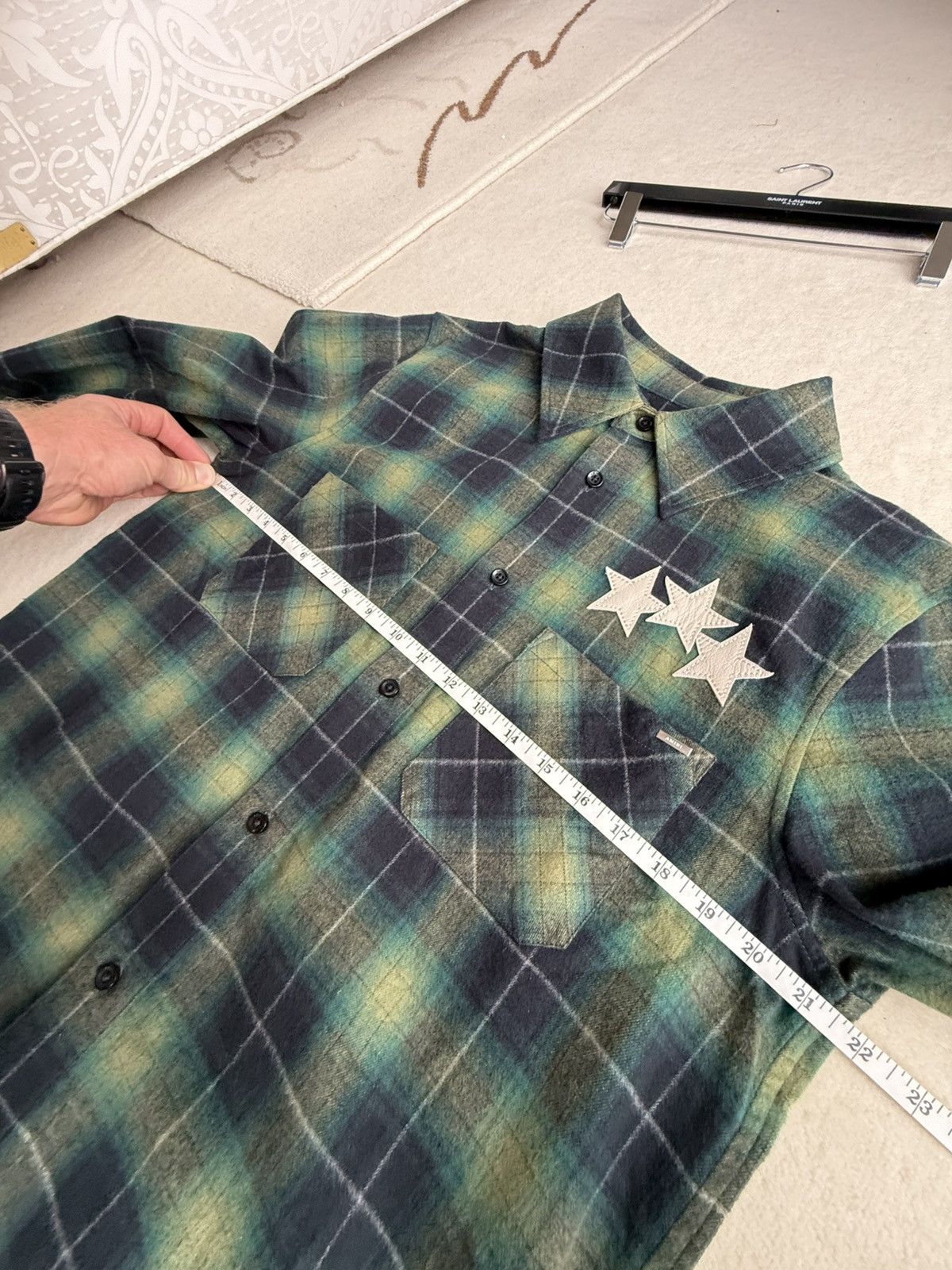 Amiri $990 Amiri leather star patch green flannel check shirt 48 Size US M / EU 48-50 / 2 - 5 Thumbnail