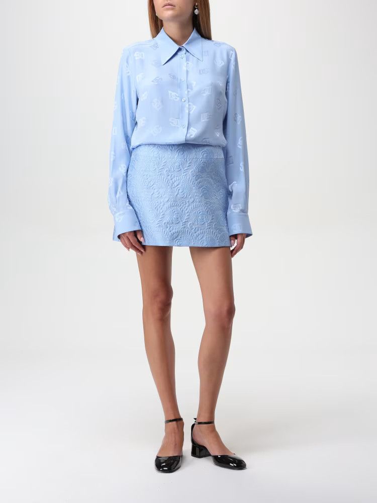 Dolce & Gabbana o1s22i1n1024 Jacquard Matel Mini Skirt in Light Blue Size 28" / US 6 / IT 42 - 2 Thumbnail