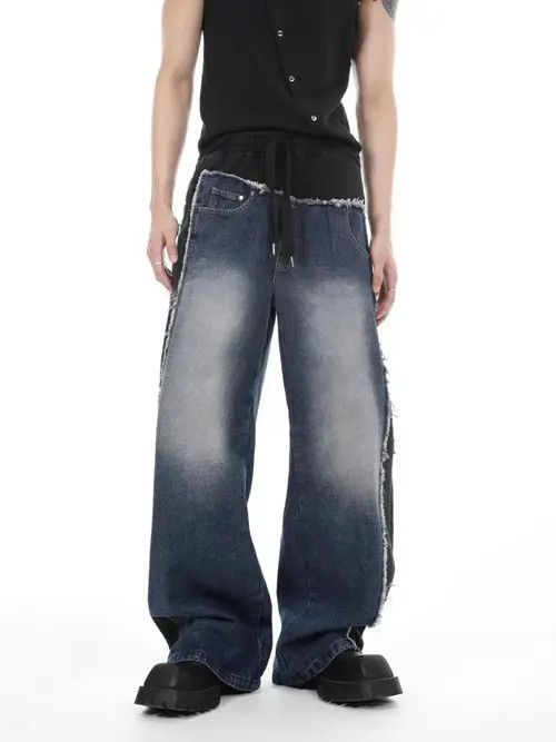 VIBE Wide-leg irregular jeans with retro patchwork design Size US 32 / EU 48 - 2 Thumbnail