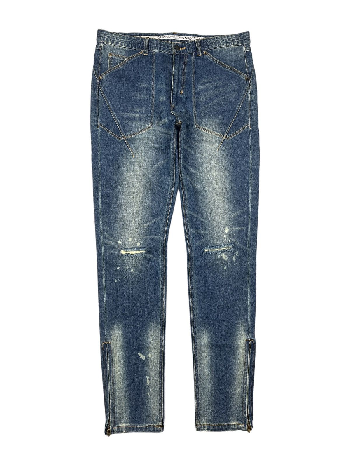 Number (N)ine Number (N)ine Leg Zipper Distressed Denim Size US 33 - 2 Thumbnail