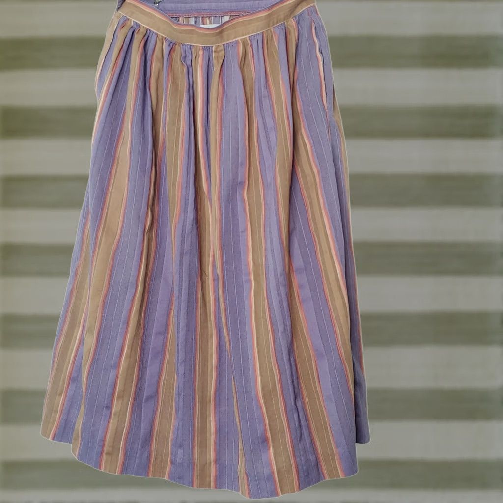 Pinko VINTAGE Prophecy Skirt Midi Women 12 Purple Tan Pink Stripe Cotton Woven A-Line Button Pocketed USA Size 34" / US 12 / IT 48 - 1 Thumbnail
