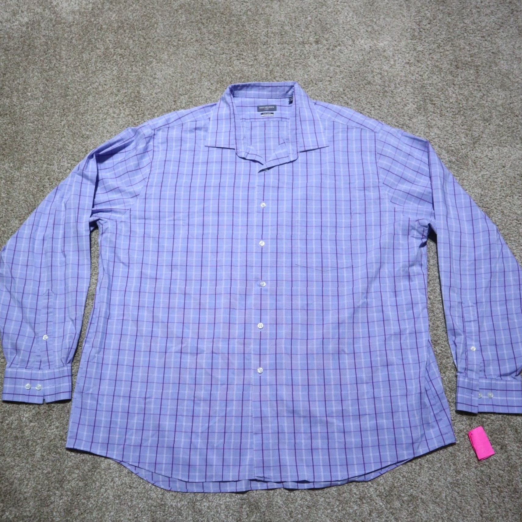 Van Heusen VanHeusen Shirt Regular Men’s Button-Up Long Sleeve Blue Plaid Size 18.5 36/37 Comfort Wrinkle Resistant Fall Winter Spring Summer 4 Seasons Size US XXL / EU 58 / 5 - 2 Thumbnail