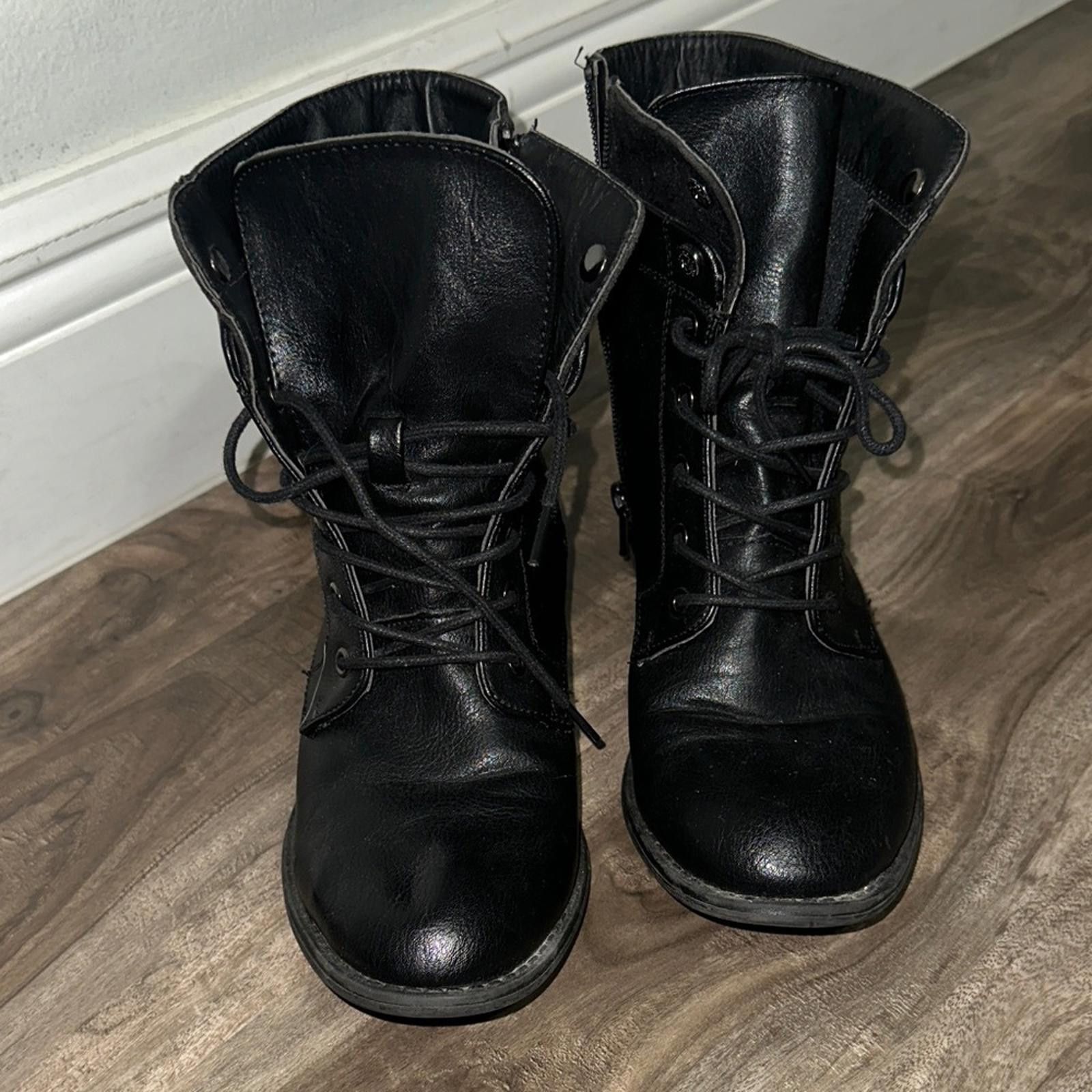 Designer Wild Diva Black Combat Boots Size US 7 / IT 37 - 1 Thumbnail