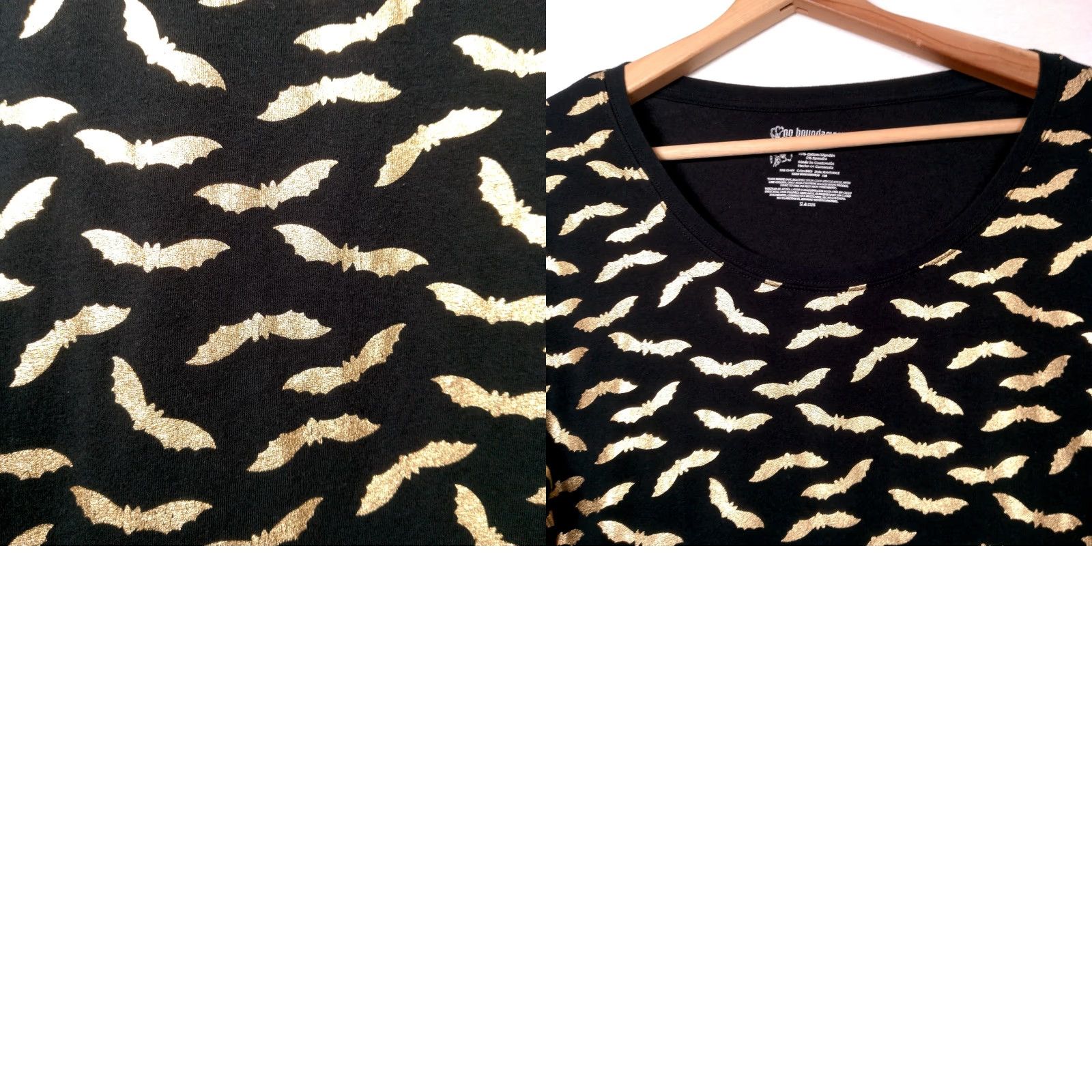 Vintage No Boundaries Bat Shirt Juniors XXL Black Gold Animal Print Graphic T-Shirt Halloween Womens Size XXL / US 16-18 / IT 52-54 - 8 Thumbnail
