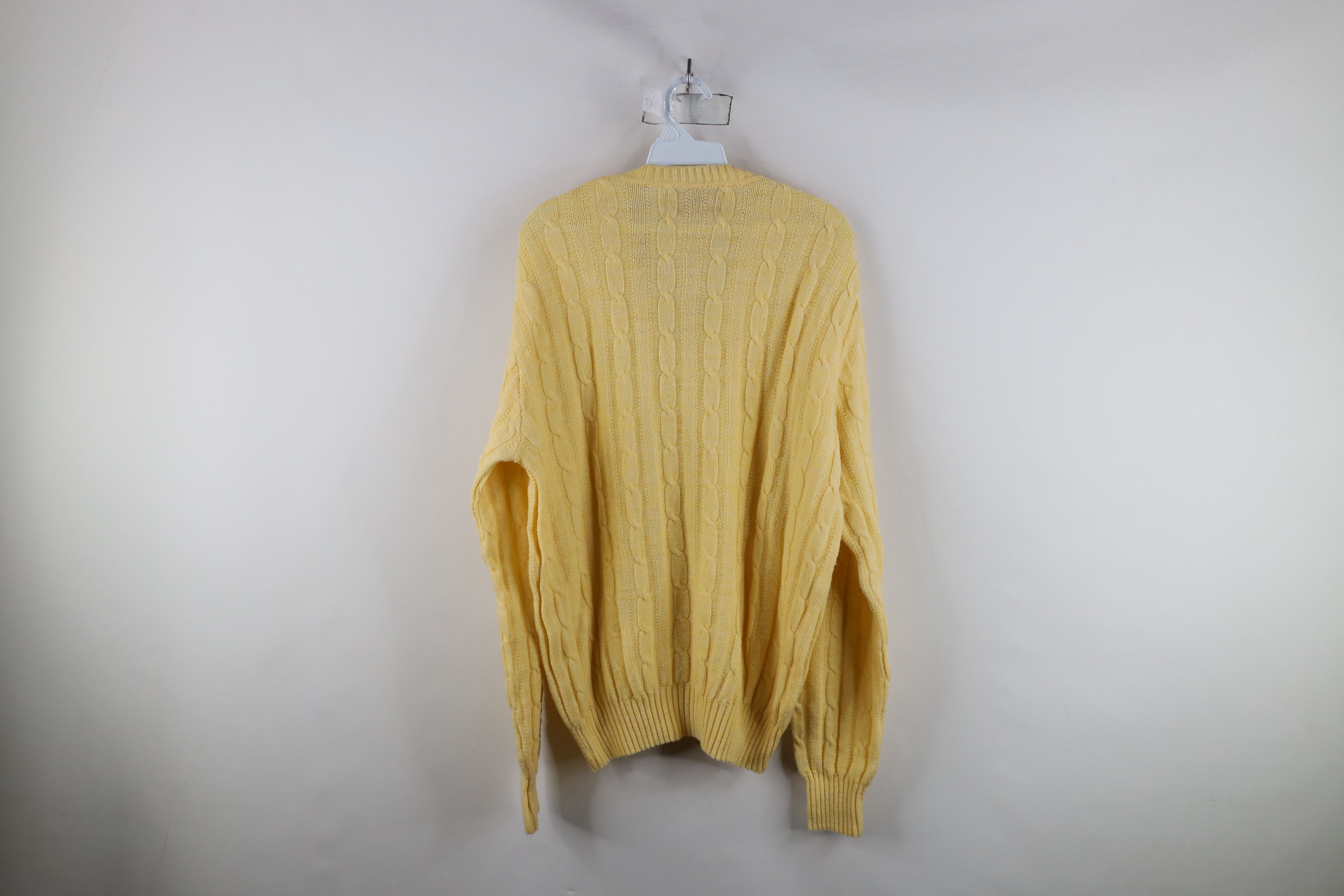 Vintage Vintage 70s Streetwear Cable Knit V-Neck Sweater Yellow USA Size US L / EU 52-54 / 3 - 8 Thumbnail