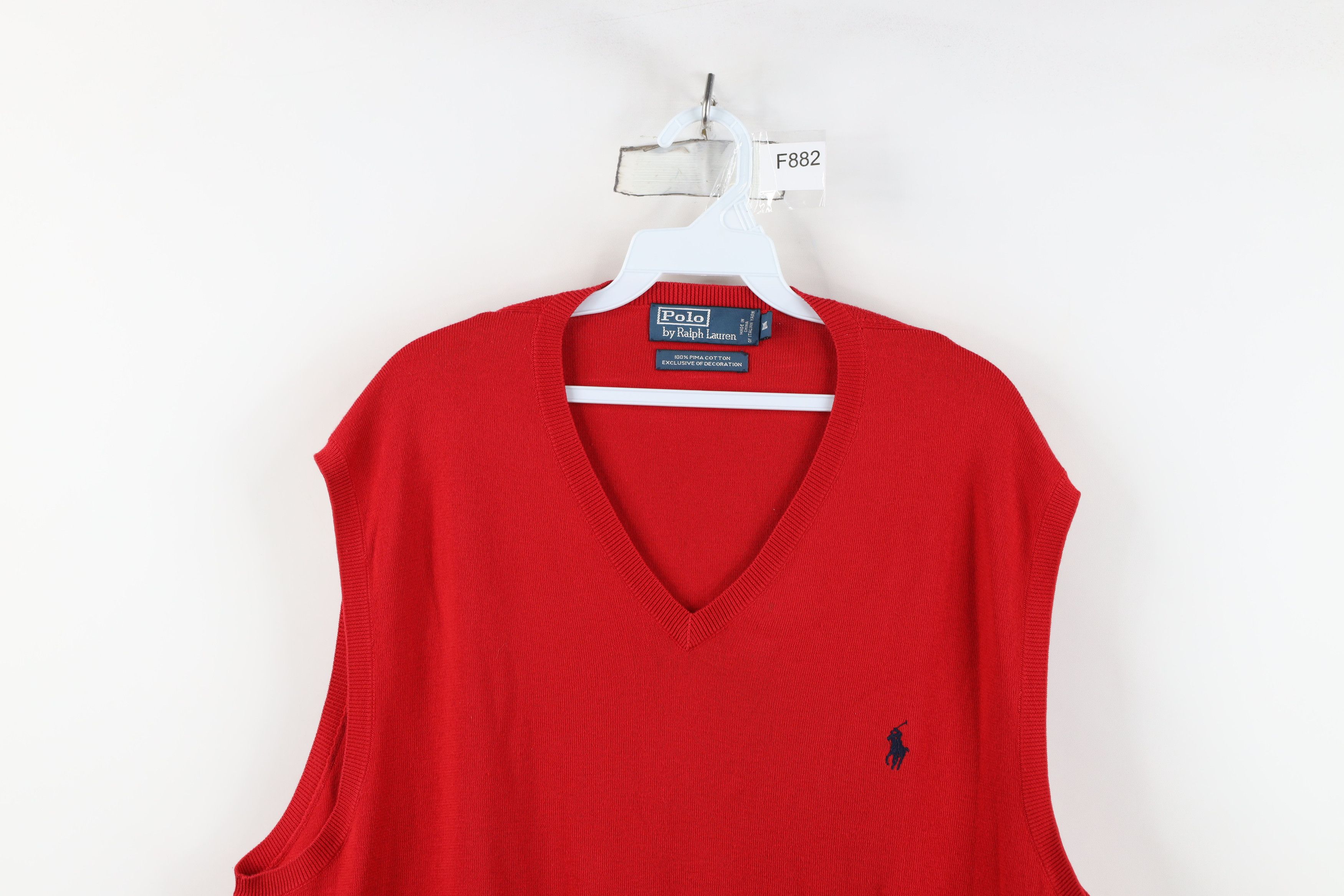 Ralph Lauren Vintage 90s Ralph Lauren Cotton Knit V-Neck Sweater Vest Red Size US XXL / EU 58 / 5 - 2 Thumbnail